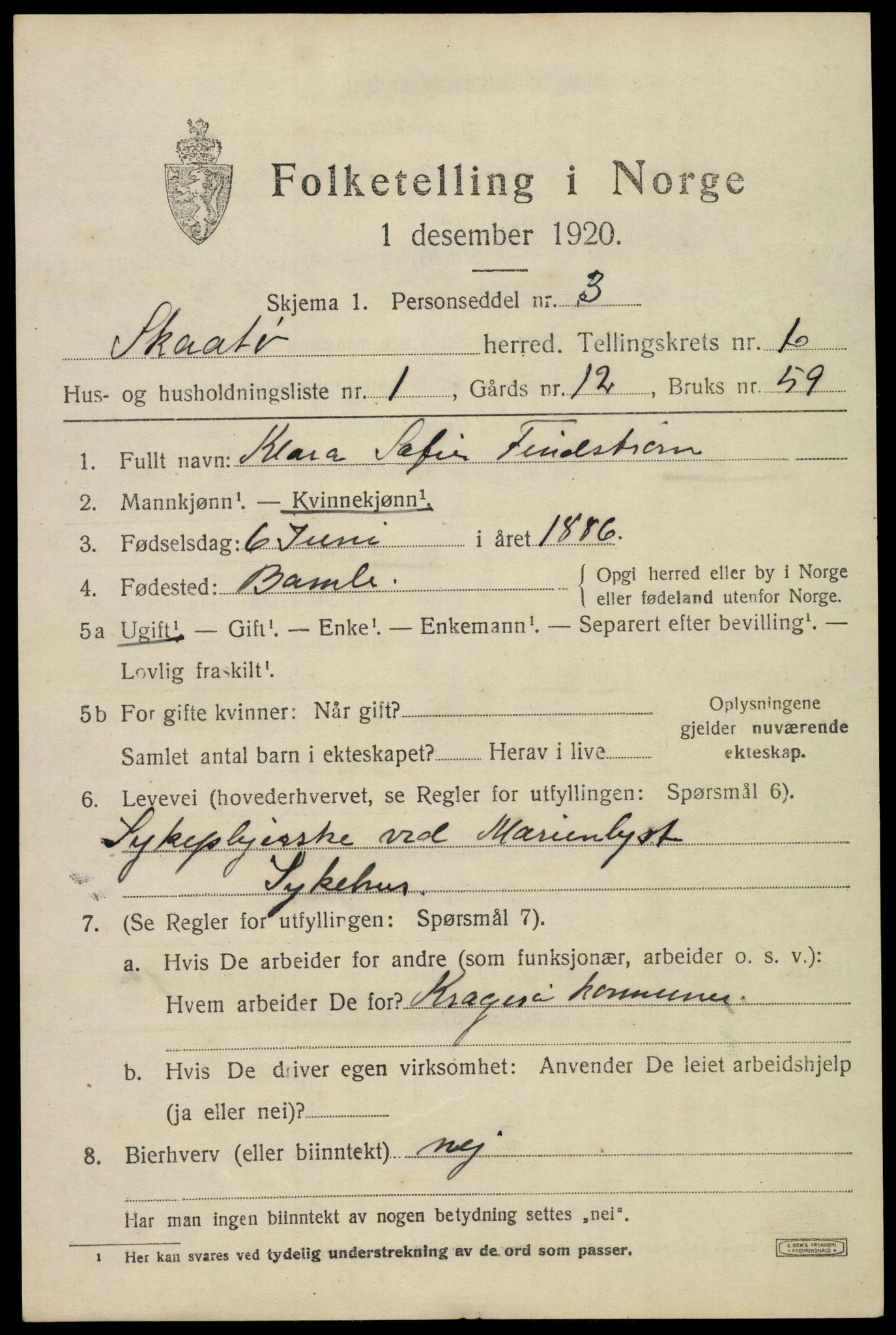 SAKO, 1920 census for Skåtøy, 1920, p. 4700