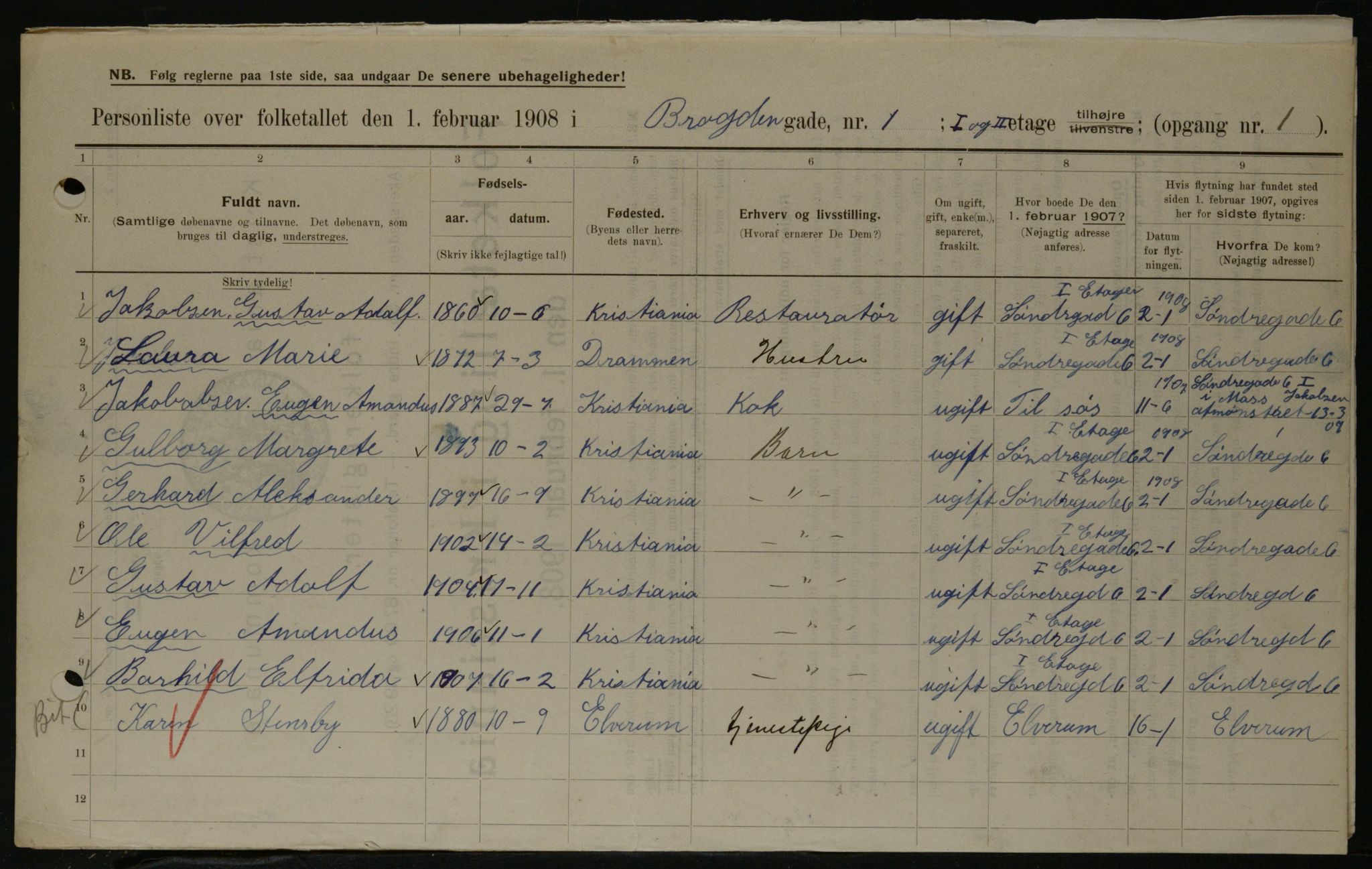 OBA, Municipal Census 1908 for Kristiania, 1908, p. 9243