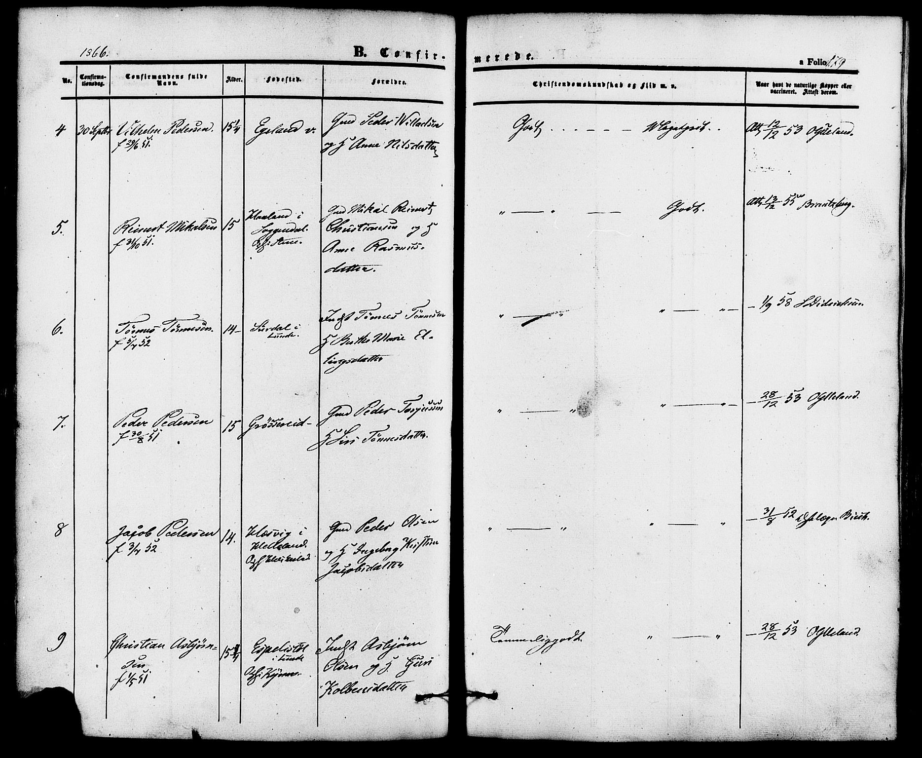 Lund sokneprestkontor, AV/SAST-A-101809/S06/L0010: Parish register (official) no. A 9, 1854-1886, p. 179