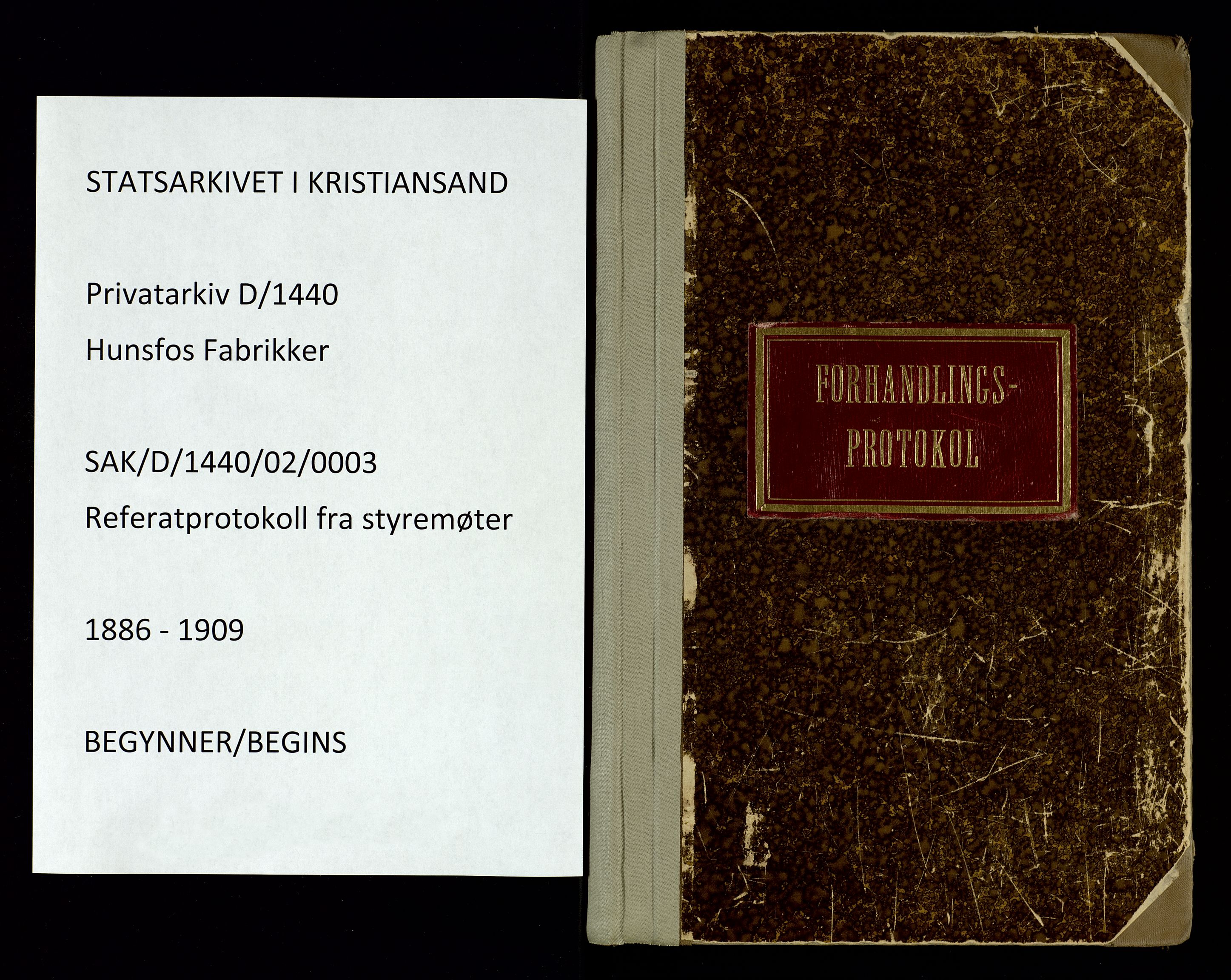 Hunsfos fabrikker, AV/SAK-D/1440/02/L0003: Referatprotokoll fra styremøter, 1886-1909, p. 1