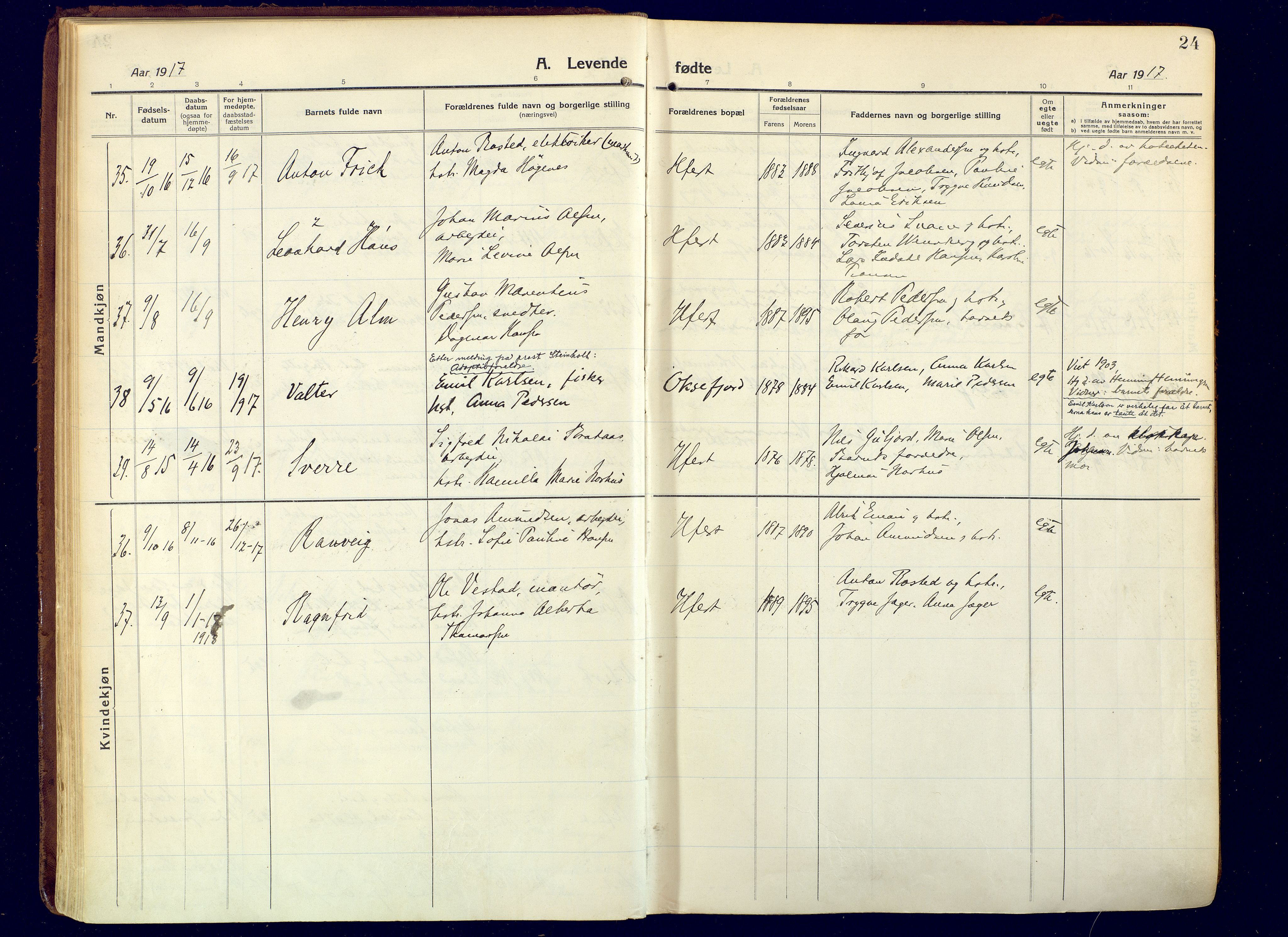 Hammerfest sokneprestkontor, SATØ/S-1347/H/Ha/L0015.kirke: Parish register (official) no. 15, 1916-1923, p. 24