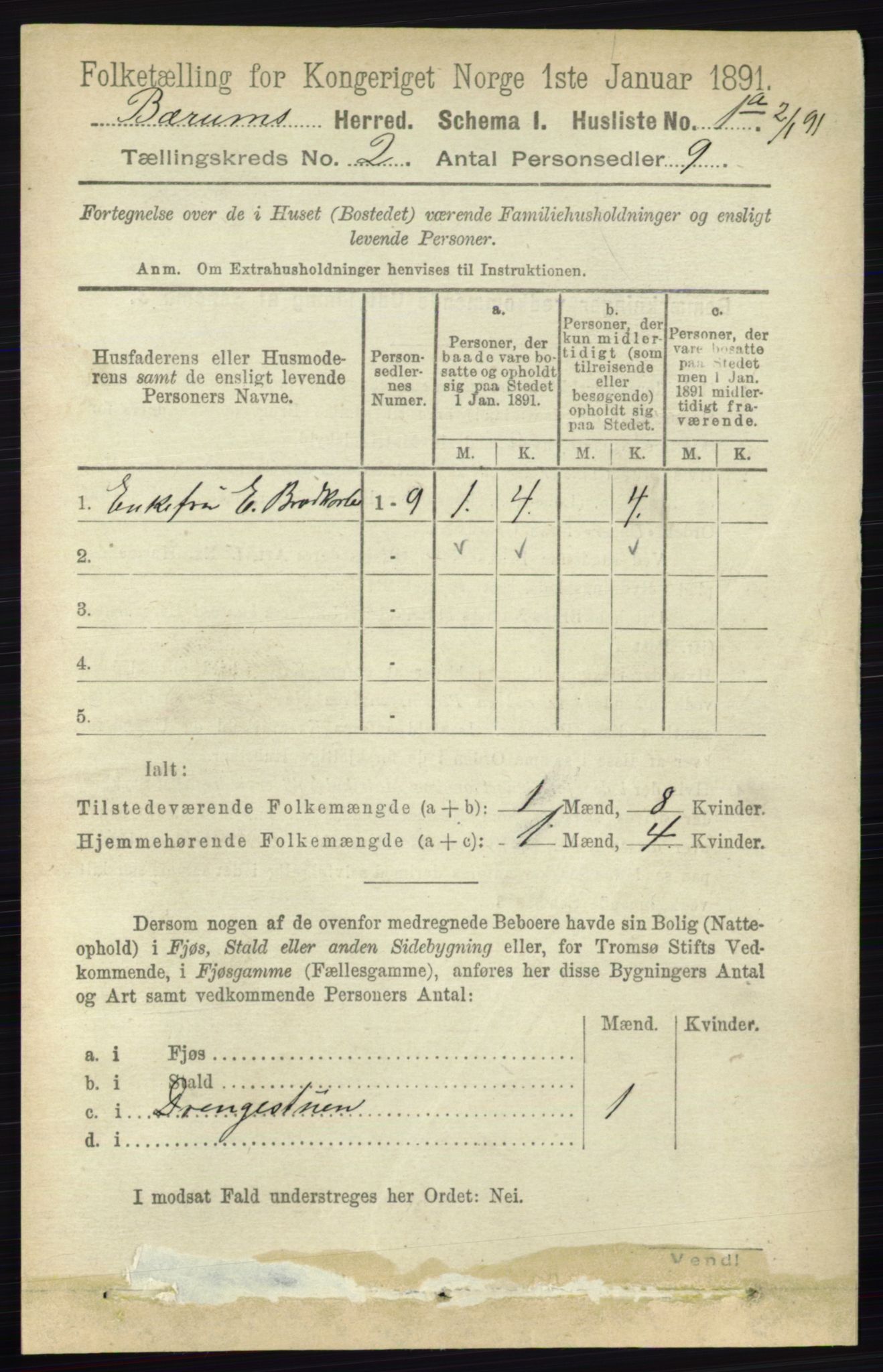 RA, 1891 census for 0219 Bærum, 1891, p. 949