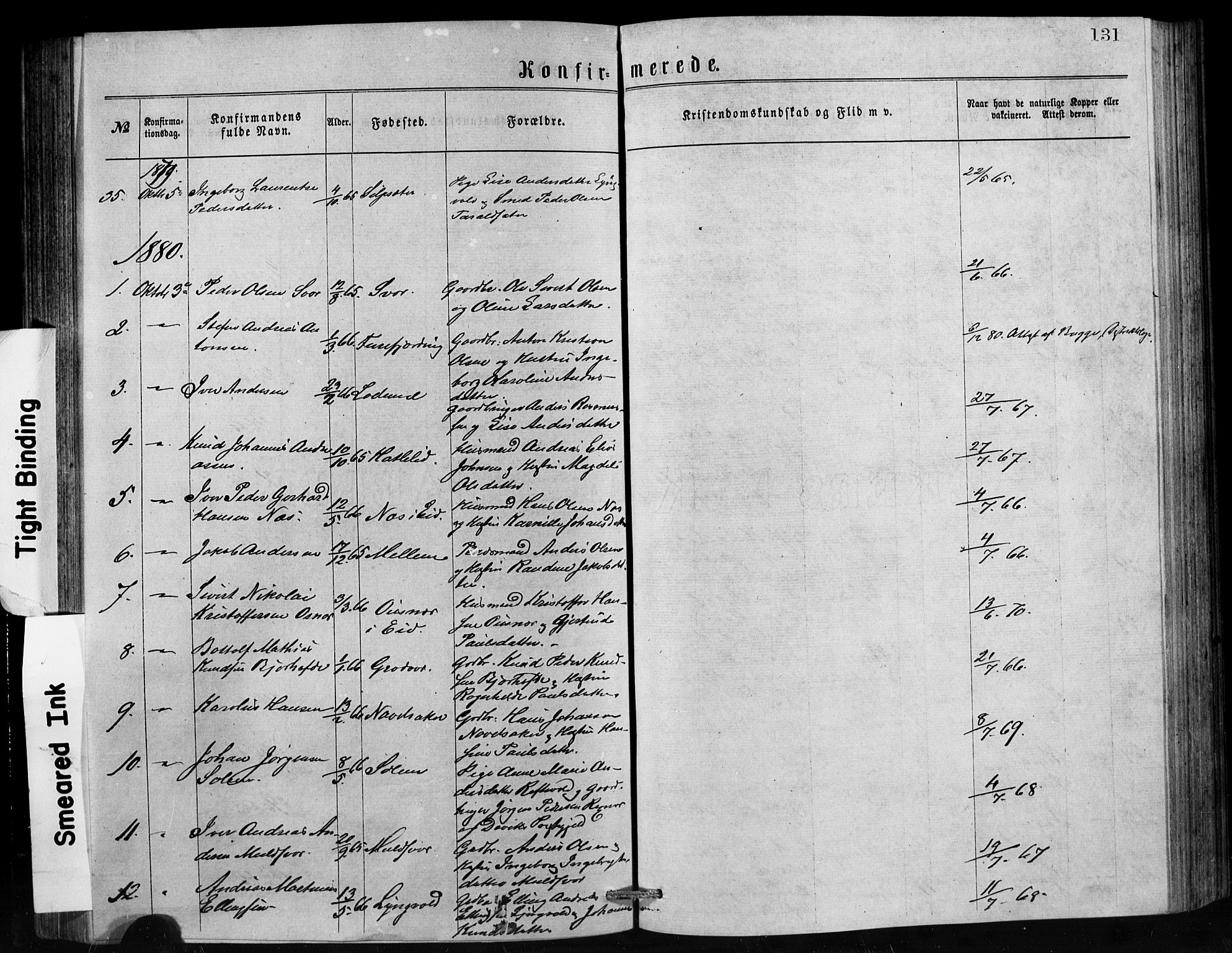 Hornindal sokneprestembete, SAB/A-82401/H/Hab: Parish register (copy) no. A 1, 1876-1894, p. 131