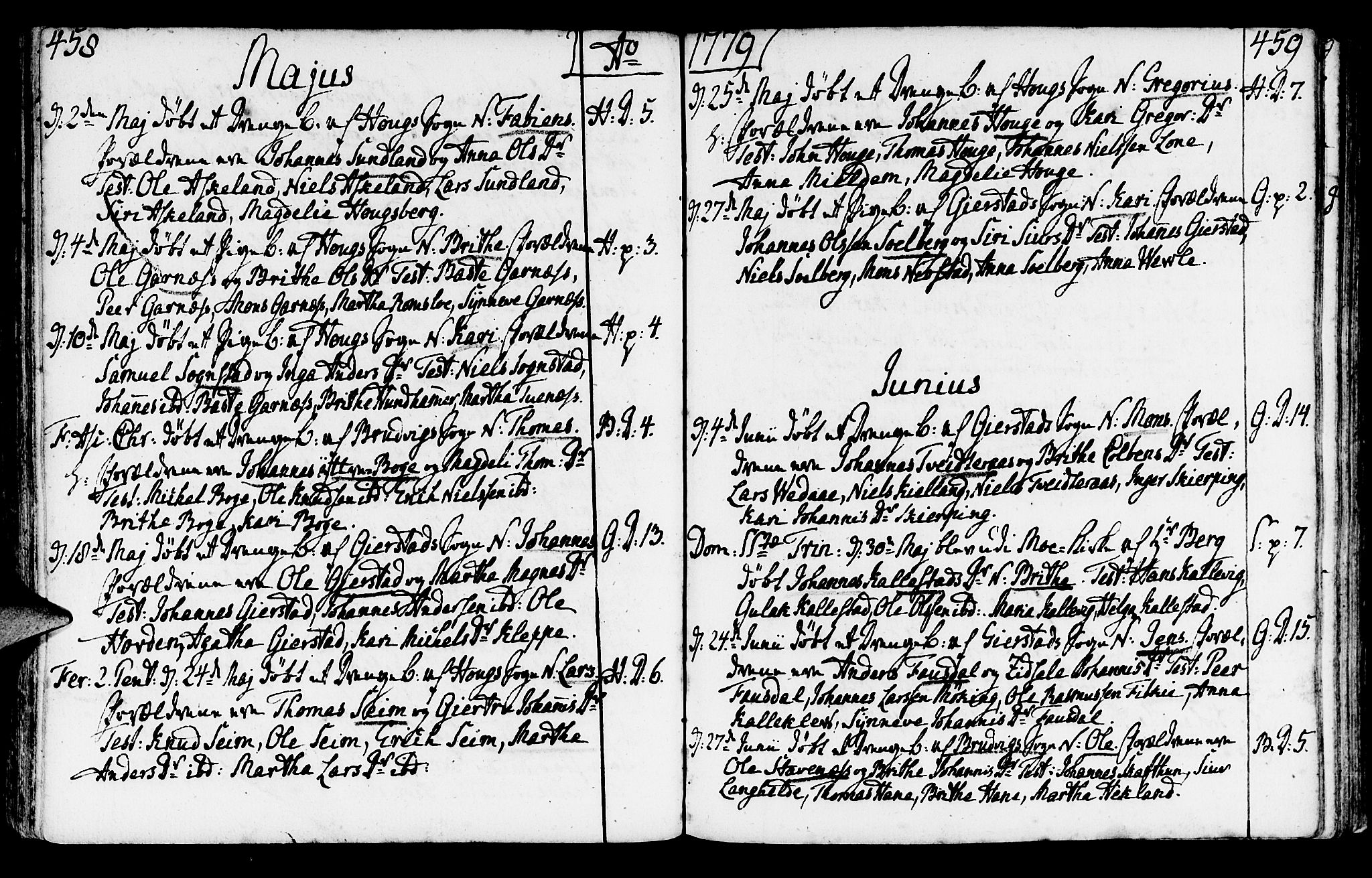 Haus sokneprestembete, AV/SAB-A-75601/H/Haa: Parish register (official) no. A 9, 1767-1781, p. 458-459