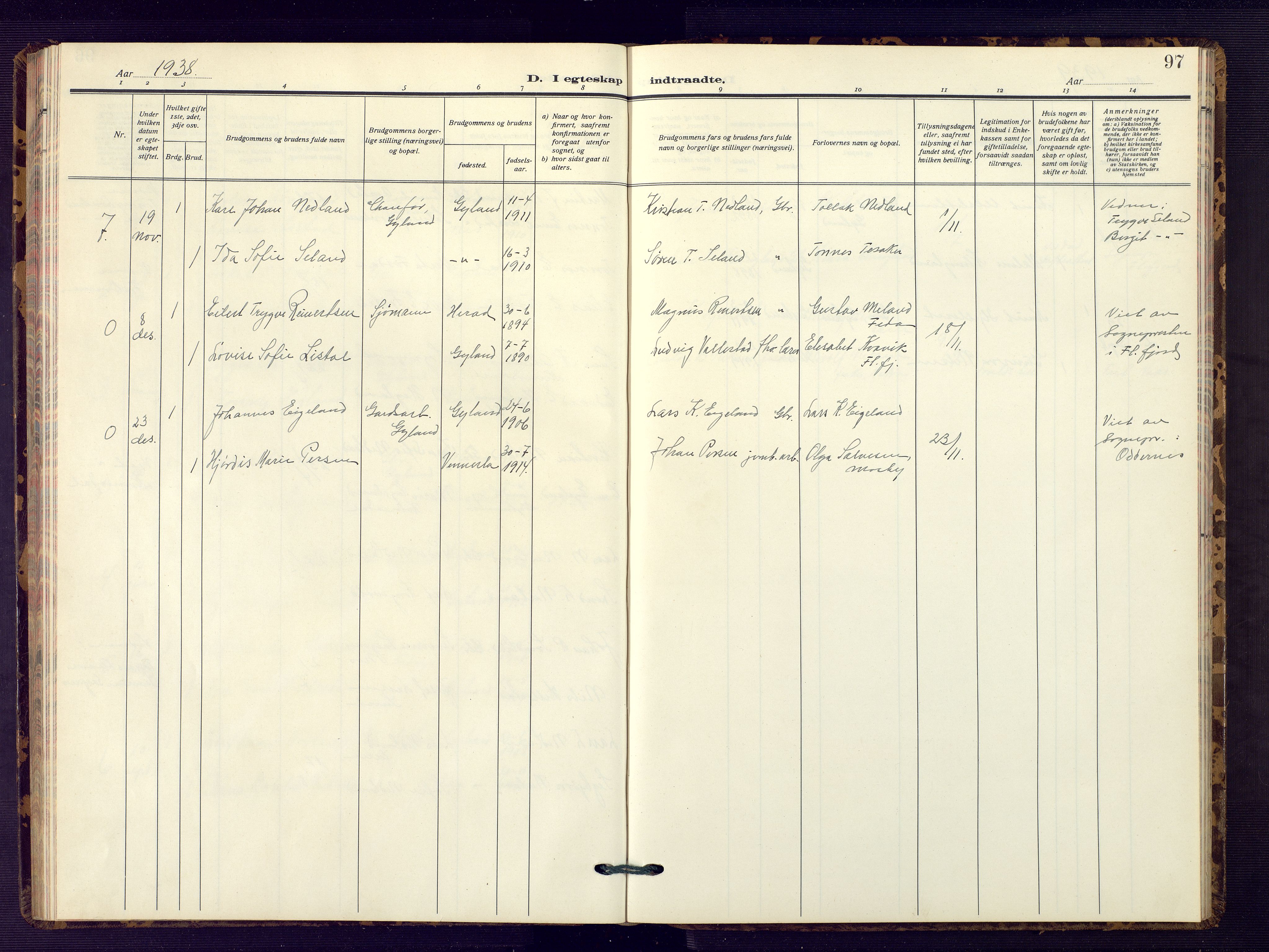 Bakke sokneprestkontor, AV/SAK-1111-0002/F/Fb/Fbb/L0005: Parish register (copy) no. B 5, 1927-1947, p. 97