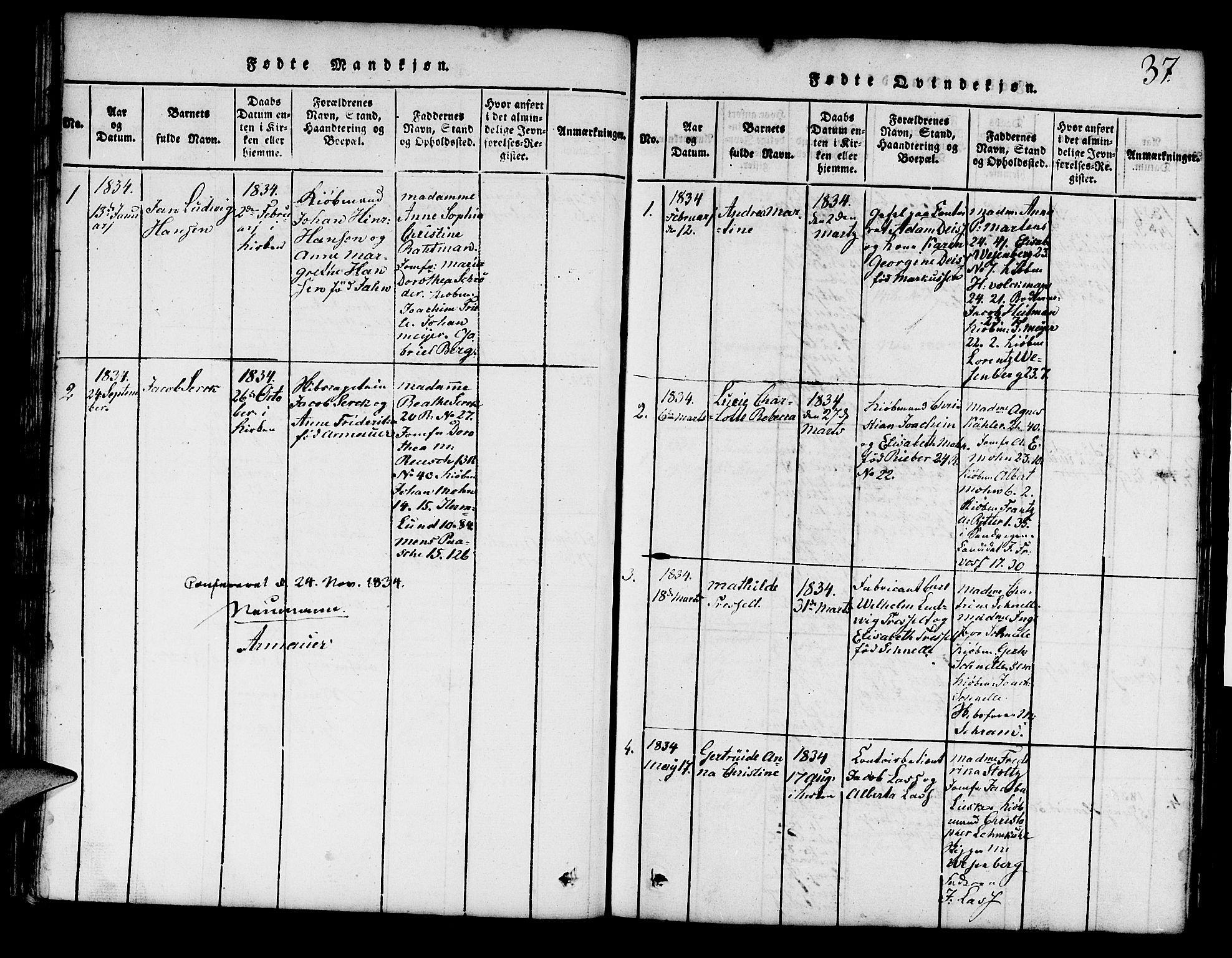 Mariakirken Sokneprestembete, SAB/A-76901/H/Hab/L0001: Parish register (copy) no. A 1, 1815-1846, p. 37