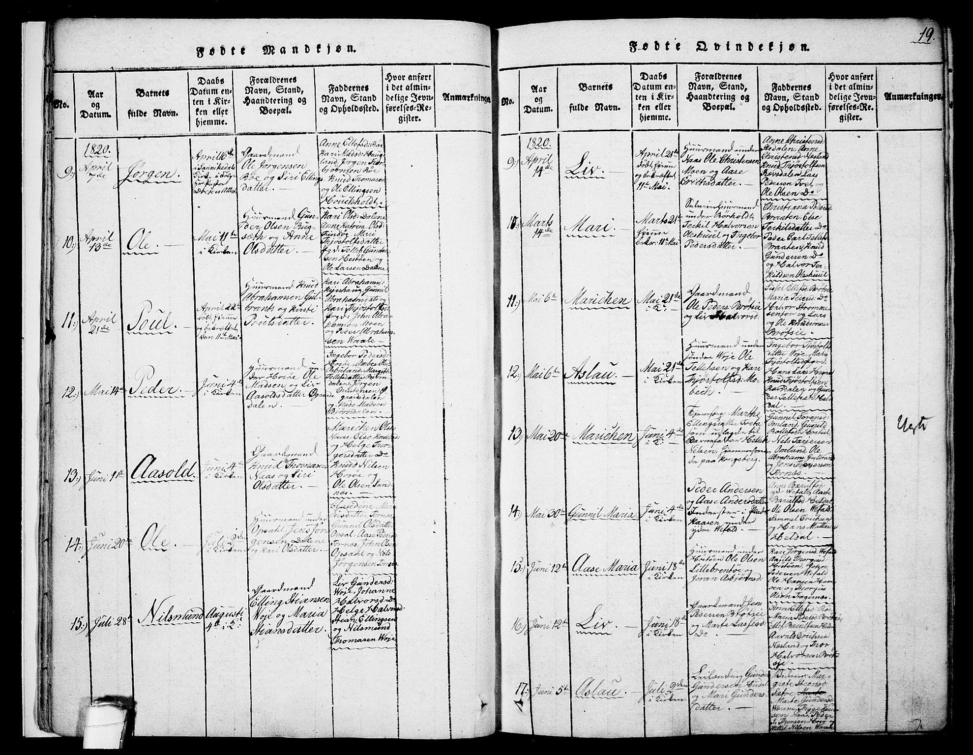 Drangedal kirkebøker, SAKO/A-258/F/Fa/L0005: Parish register (official) no. 5 /1, 1814-1831, p. 19