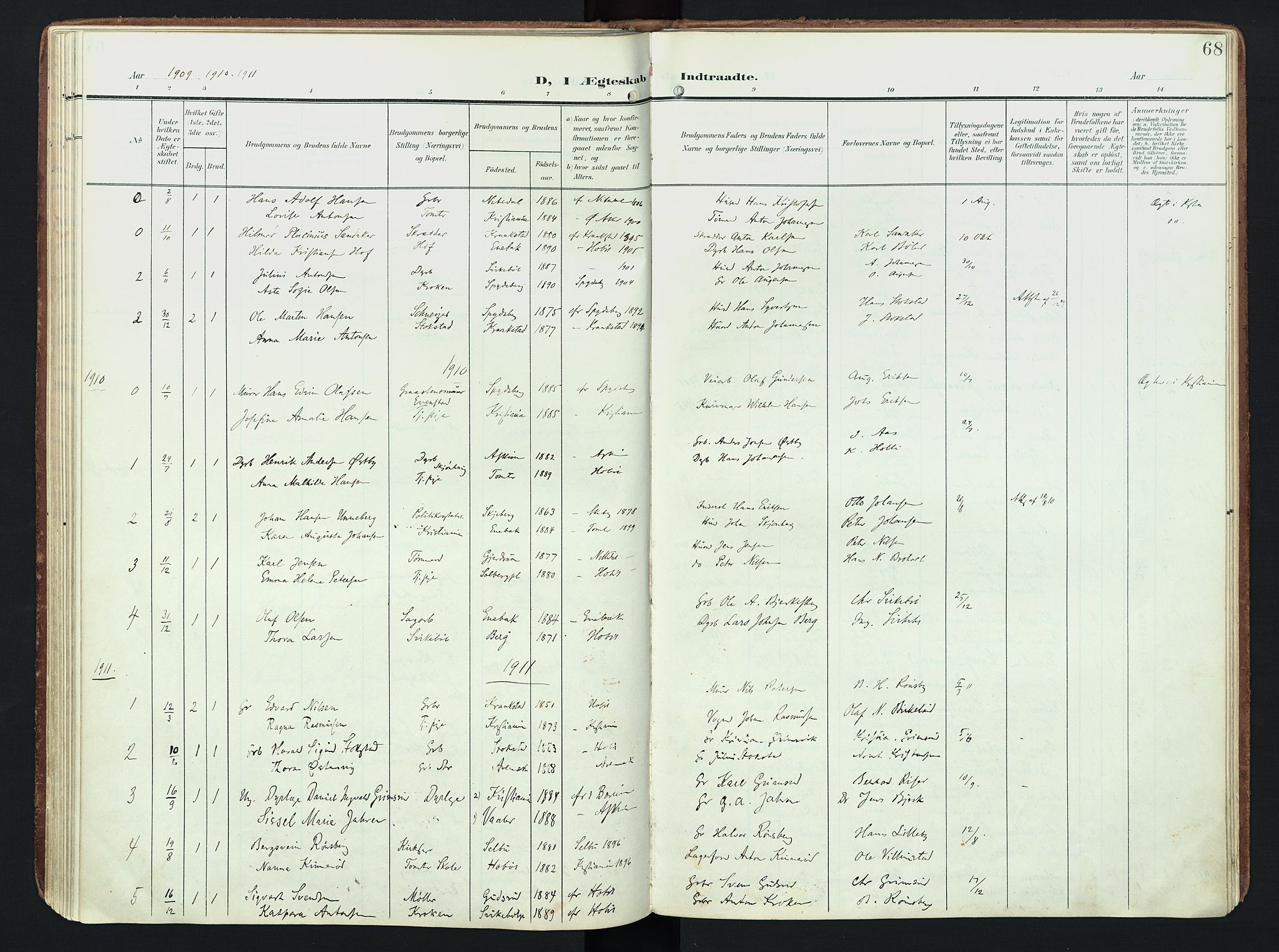 Hobøl prestekontor Kirkebøker, AV/SAO-A-2002/F/Fb/L0002: Parish register (official) no. II 2, 1905-1927, p. 68