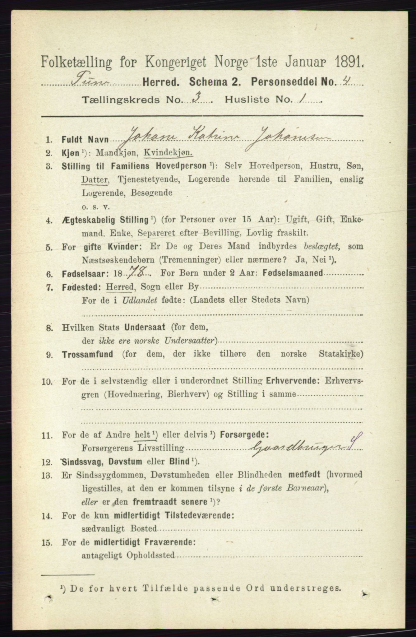 RA, 1891 census for 0130 Tune, 1891, p. 1488