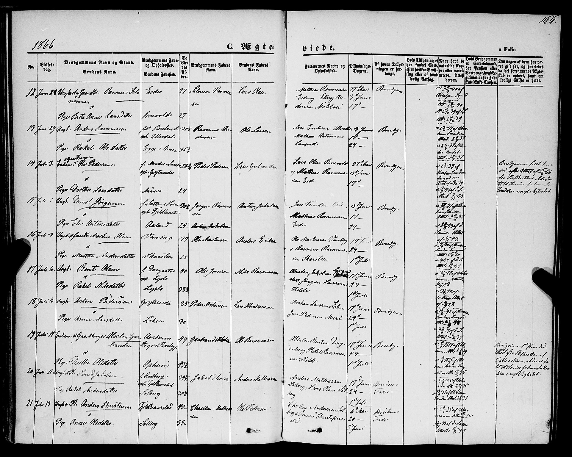 Innvik sokneprestembete, SAB/A-80501: Parish register (official) no. A 6, 1865-1878, p. 166