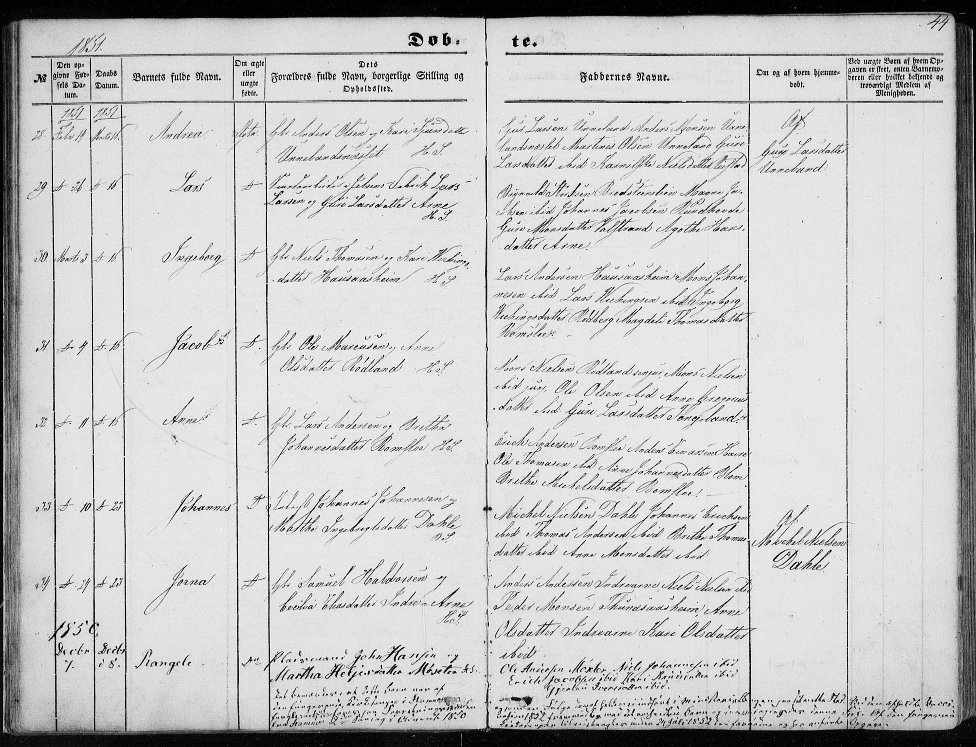 Haus sokneprestembete, SAB/A-75601/H/Haa: Parish register (official) no. A 16 I, 1848-1857, p. 44
