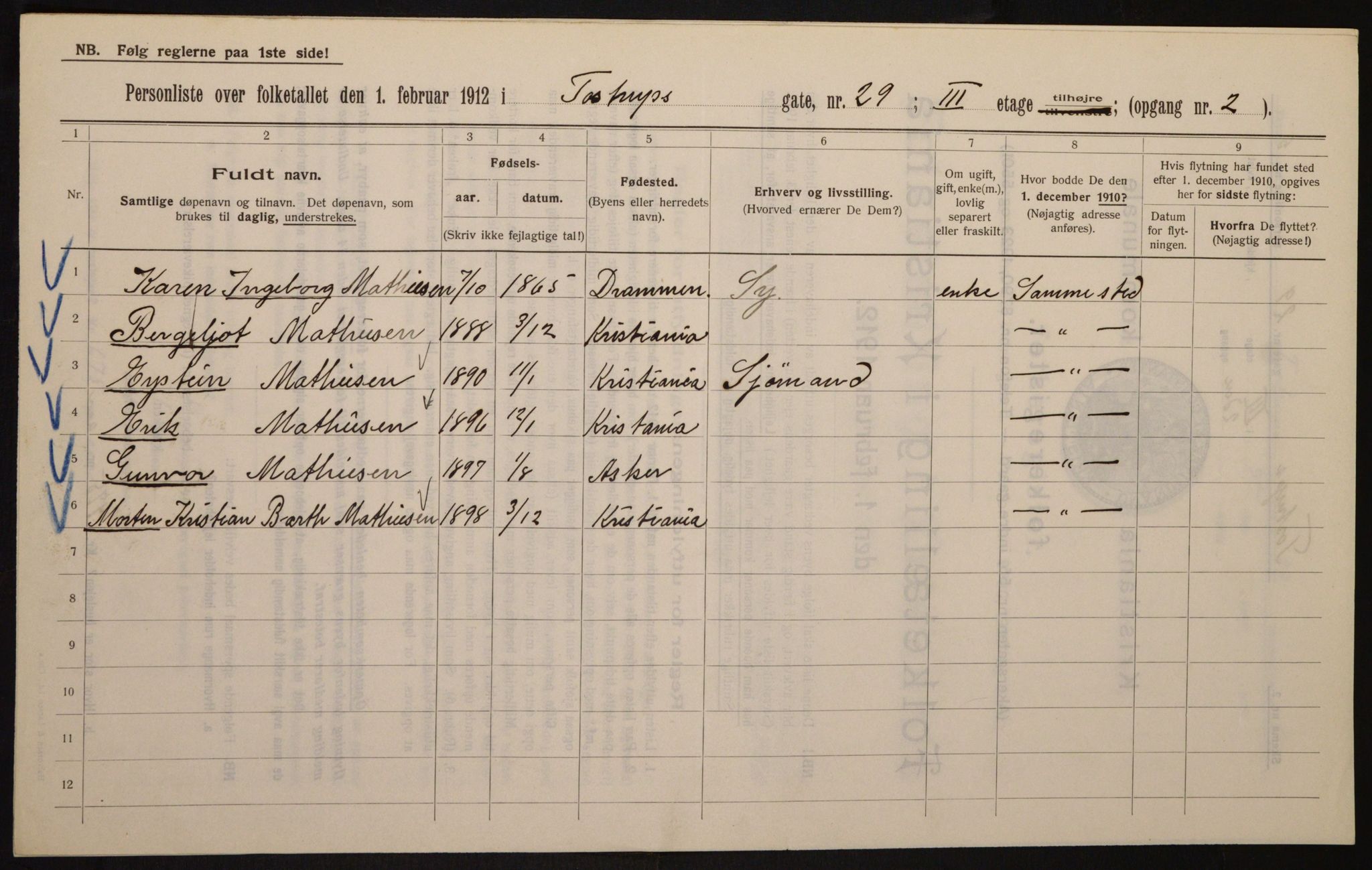 OBA, Municipal Census 1912 for Kristiania, 1912, p. 115357