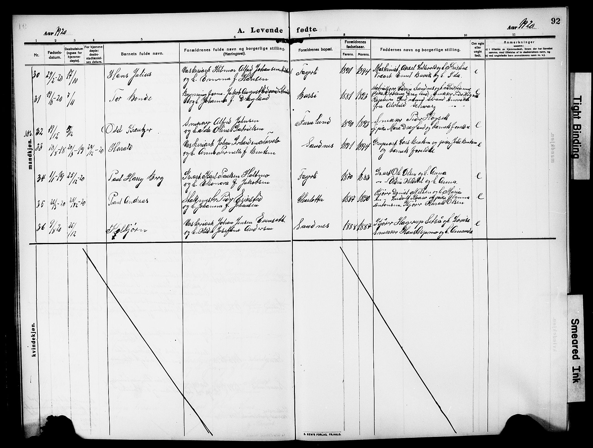 Ministerialprotokoller, klokkerbøker og fødselsregistre - Nordland, AV/SAT-A-1459/850/L0710: Parish register (official) no. 850A02, 1910-1920, p. 92