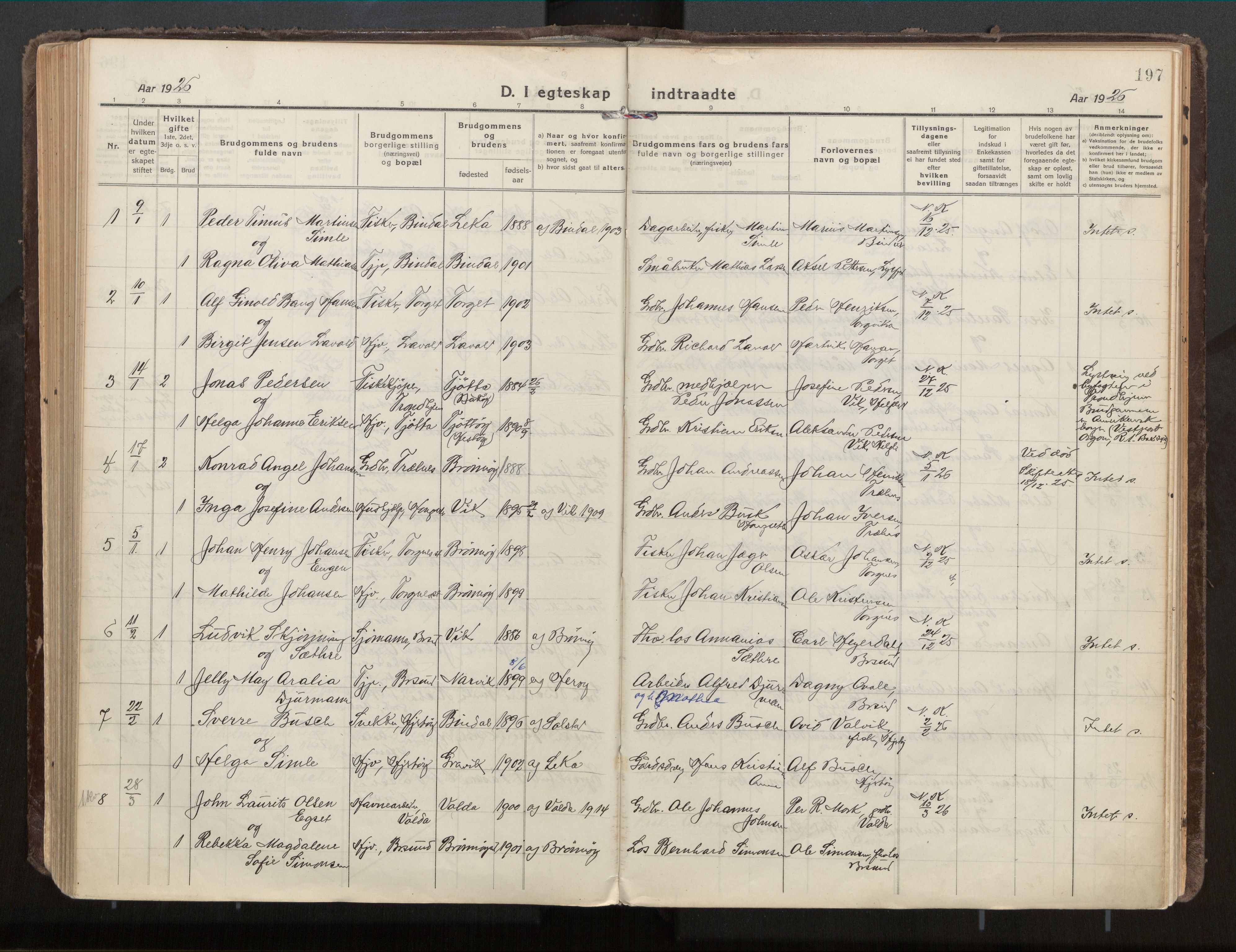 Ministerialprotokoller, klokkerbøker og fødselsregistre - Nordland, SAT/A-1459/813/L0207a: Parish register (official) no. 813A18, 1919-1927, p. 197