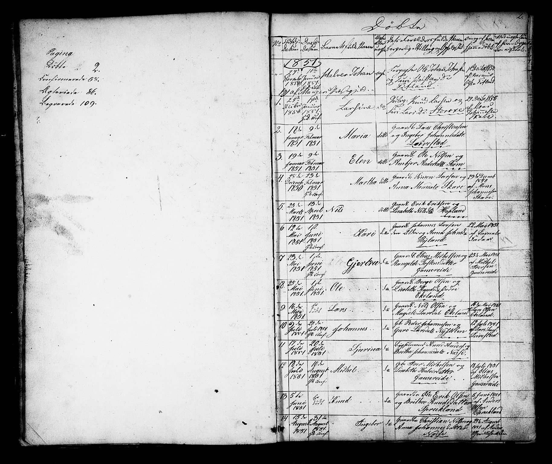Alversund Sokneprestembete, SAB/A-73901/H/Ha/Hab: Parish register (copy) no. D 2, 1851-1889, p. 2