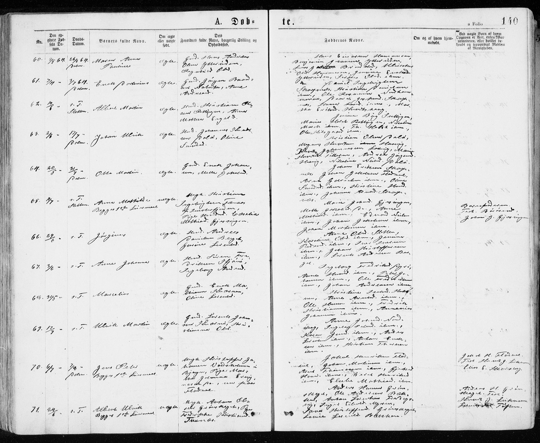 Ministerialprotokoller, klokkerbøker og fødselsregistre - Sør-Trøndelag, AV/SAT-A-1456/640/L0576: Parish register (official) no. 640A01, 1846-1876, p. 140