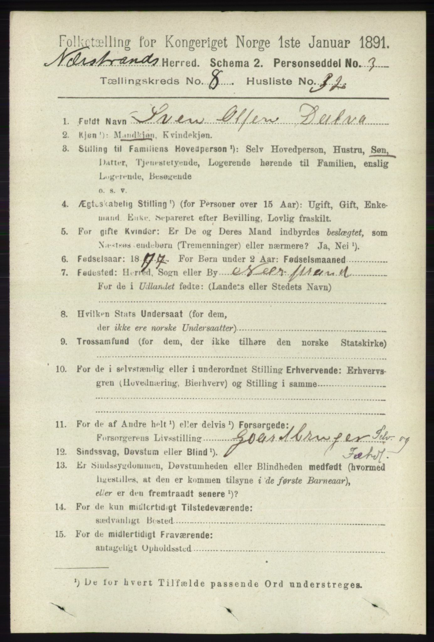 RA, 1891 census for 1139 Nedstrand, 1891, p. 1568