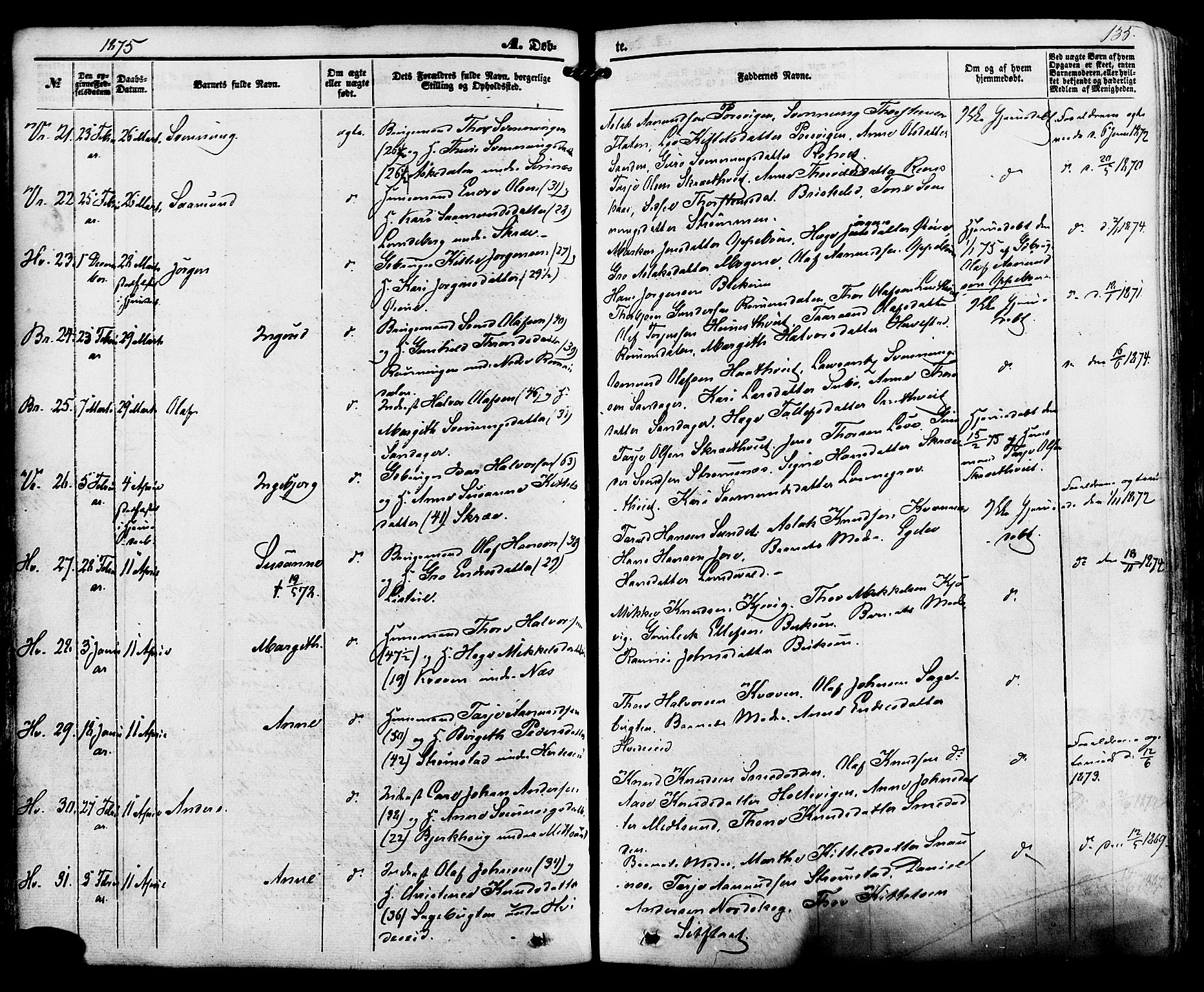 Kviteseid kirkebøker, AV/SAKO-A-276/F/Fa/L0007: Parish register (official) no. I 7, 1859-1881, p. 135