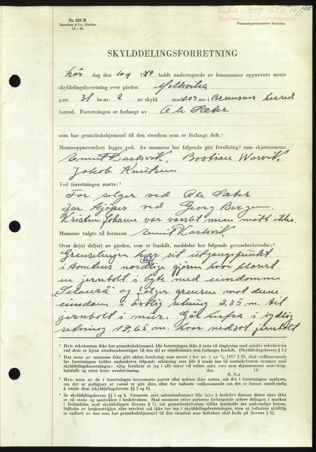 Nordmøre sorenskriveri, AV/SAT-A-4132/1/2/2Ca: Mortgage book no. A114, 1950-1950, Diary no: : 789/1950