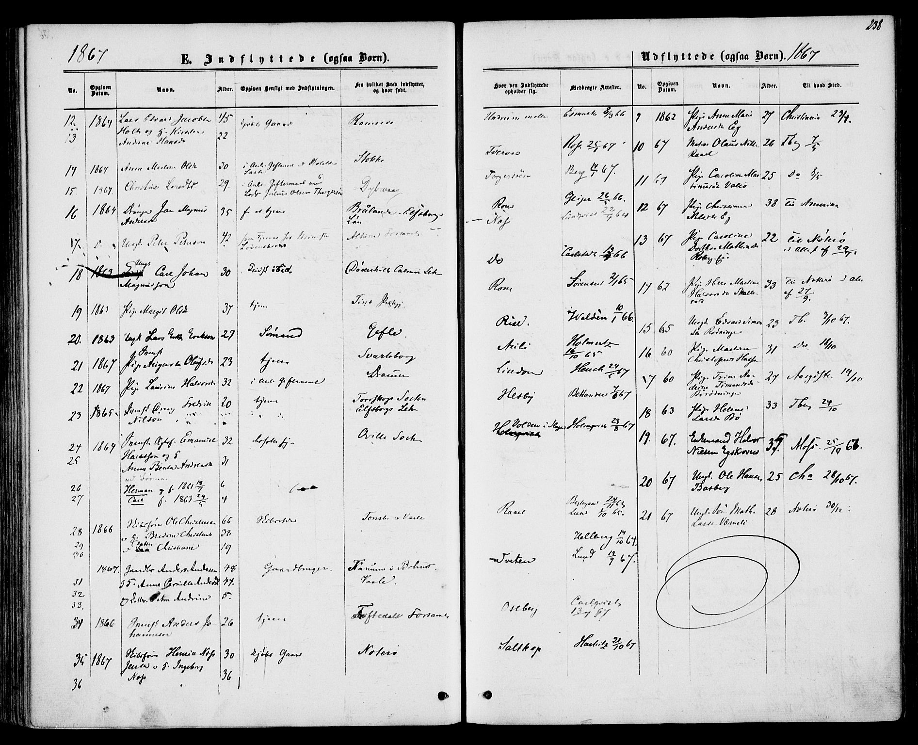 Sem kirkebøker, AV/SAKO-A-5/F/Fa/L0008: Parish register (official) no. I 8, 1866-1873, p. 238