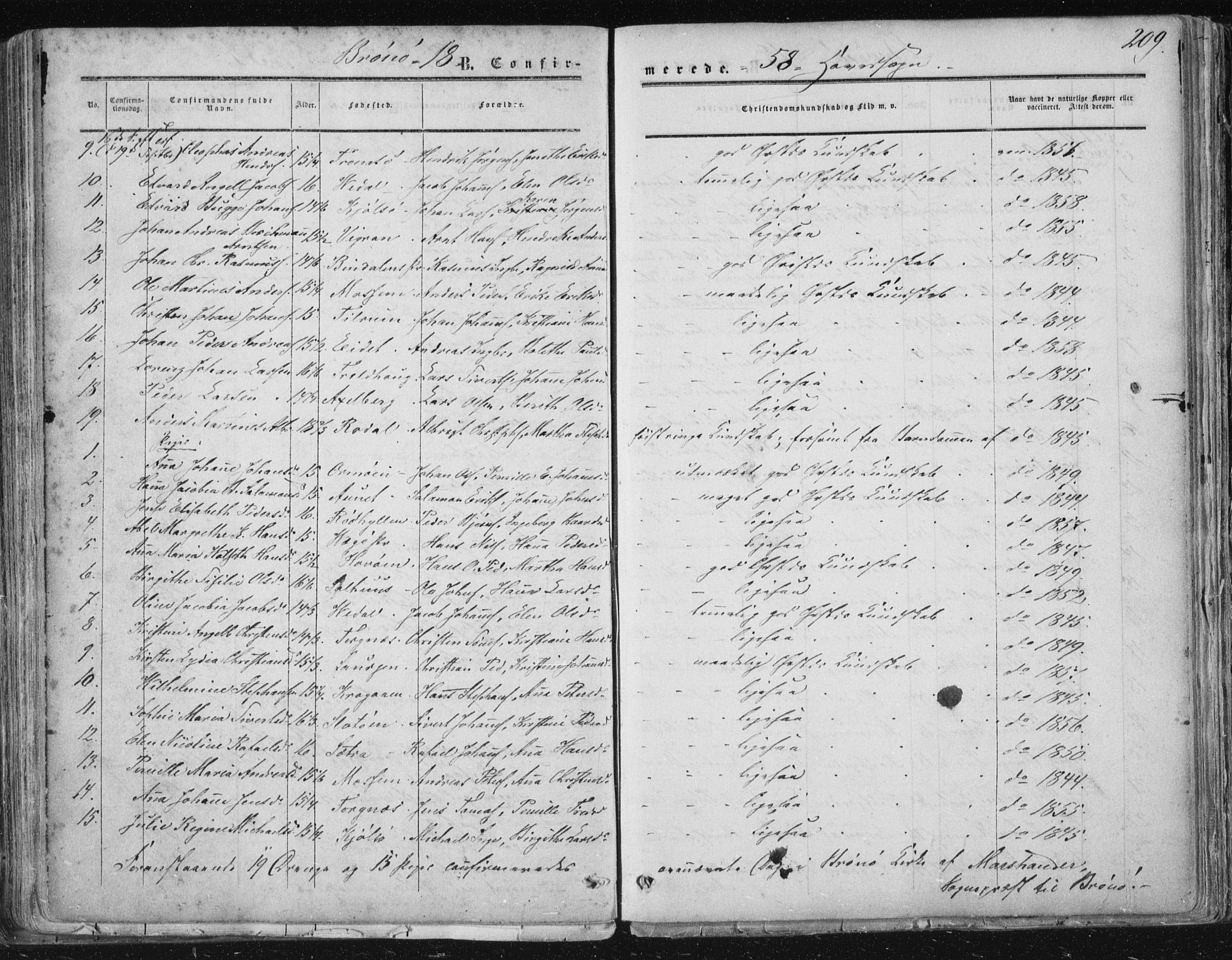 Ministerialprotokoller, klokkerbøker og fødselsregistre - Nordland, SAT/A-1459/813/L0198: Parish register (official) no. 813A08, 1834-1874, p. 209
