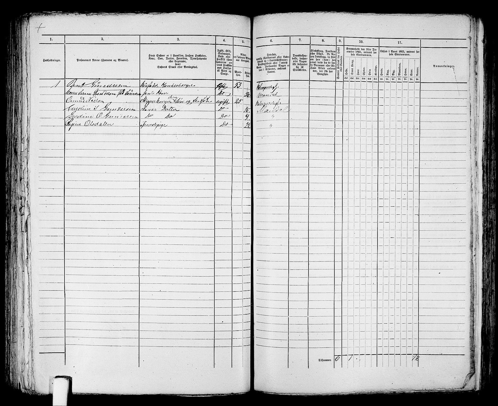 RA, 1865 census for Mandal/Mandal, 1865, p. 243