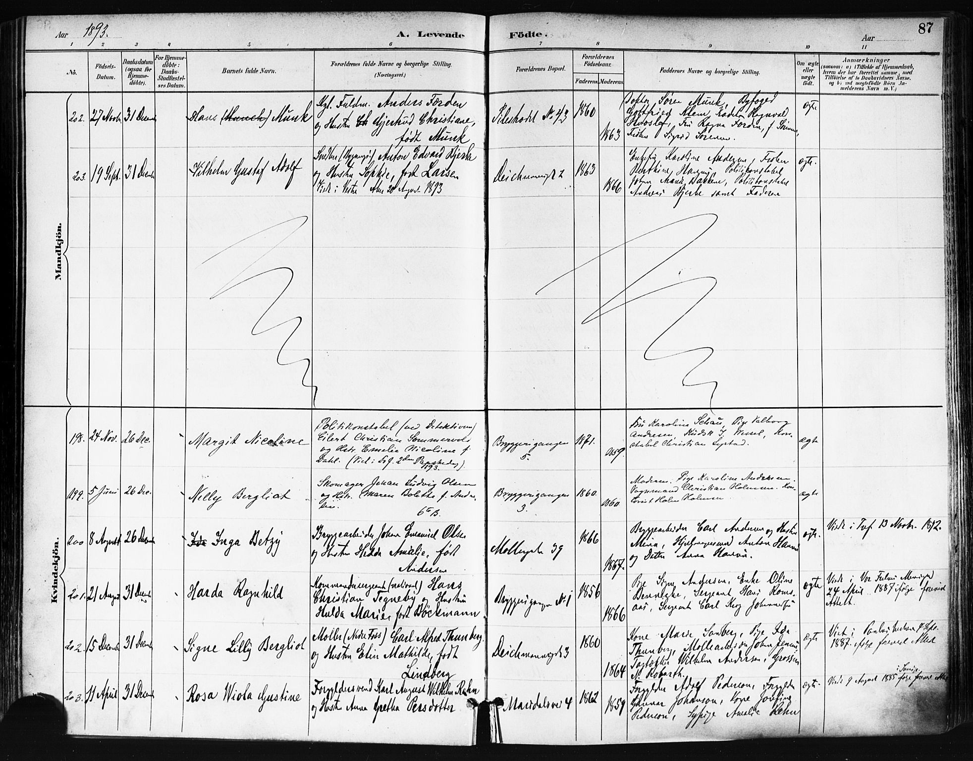 Trefoldighet prestekontor Kirkebøker, AV/SAO-A-10882/F/Fa/L0006: Parish register (official) no. I 6, 1891-1899, p. 87