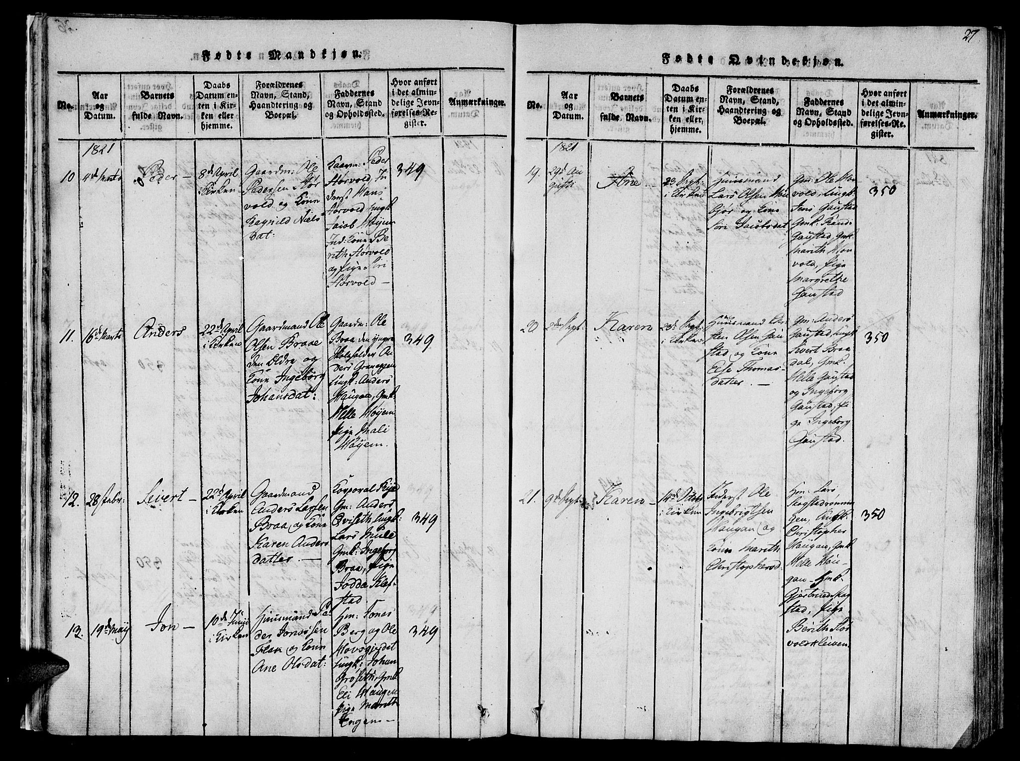 Ministerialprotokoller, klokkerbøker og fødselsregistre - Sør-Trøndelag, SAT/A-1456/612/L0372: Parish register (official) no. 612A06 /1, 1816-1828, p. 27
