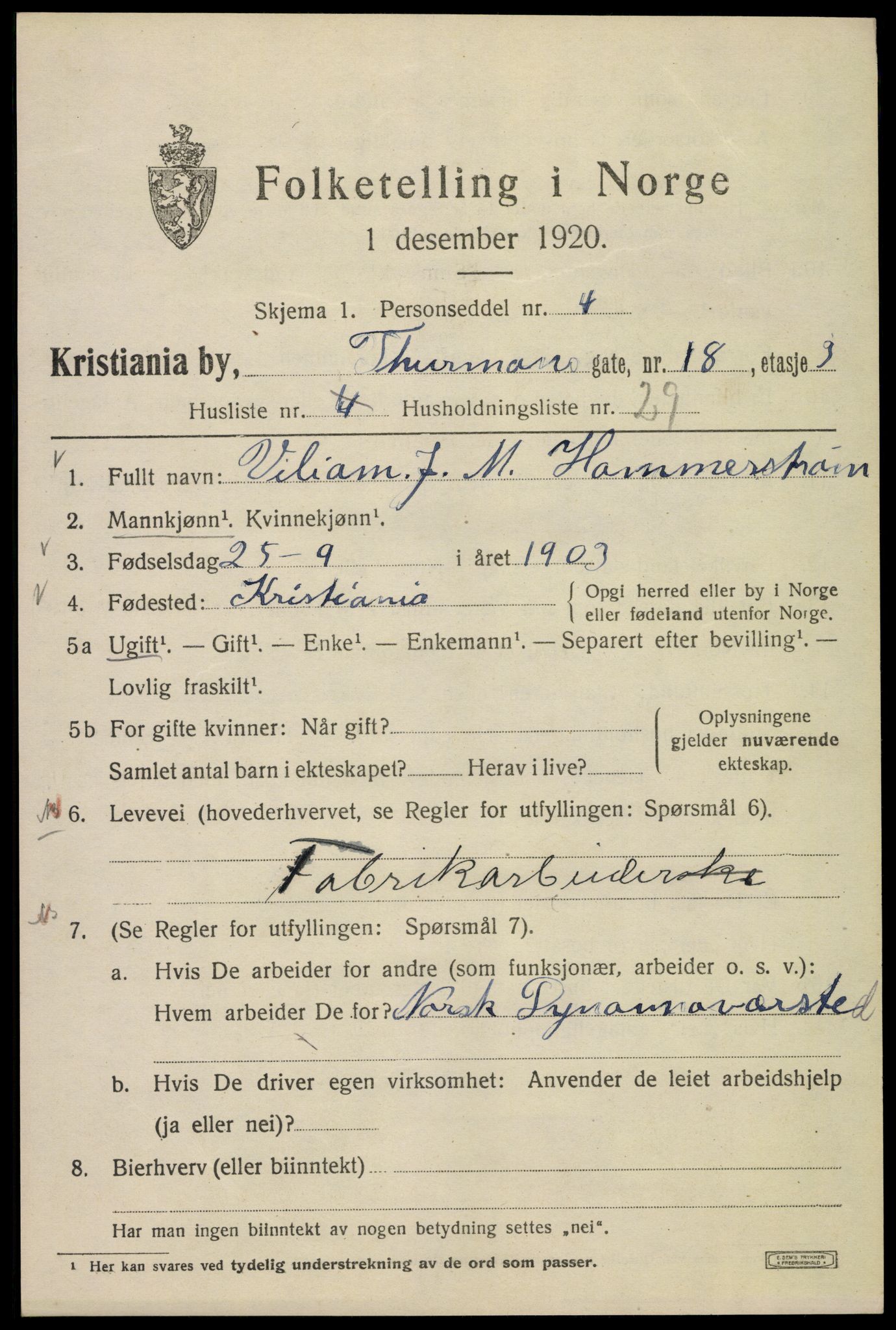 SAO, 1920 census for Kristiania, 1920, p. 581559