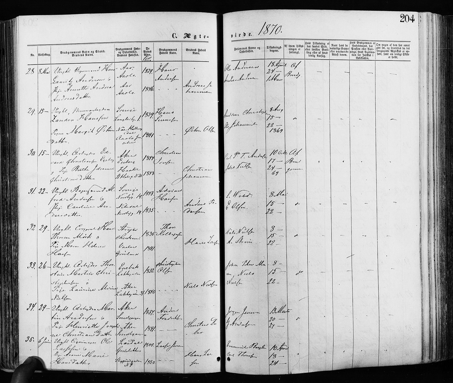 Grønland prestekontor Kirkebøker, AV/SAO-A-10848/F/Fa/L0005: Parish register (official) no. 5, 1869-1880, p. 204