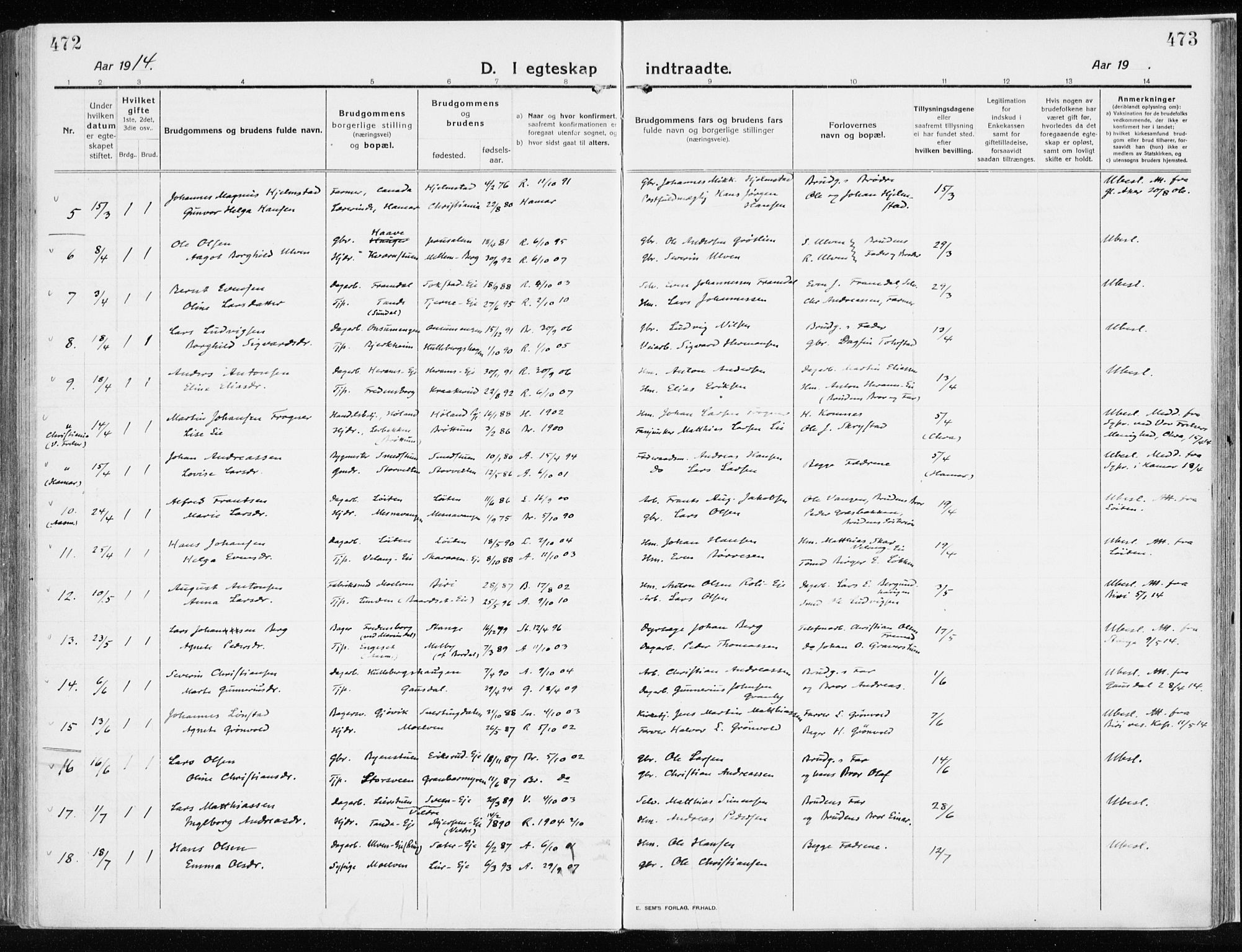 Ringsaker prestekontor, AV/SAH-PREST-014/K/Ka/L0020: Parish register (official) no. 20, 1913-1922, p. 472-473