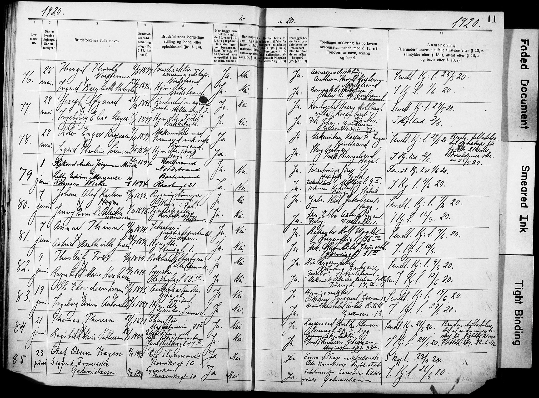 Oslo domkirke Kirkebøker, SAO/A-10752/H/Ha/L0006: Banns register no. 6, 1919-1928, p. 11