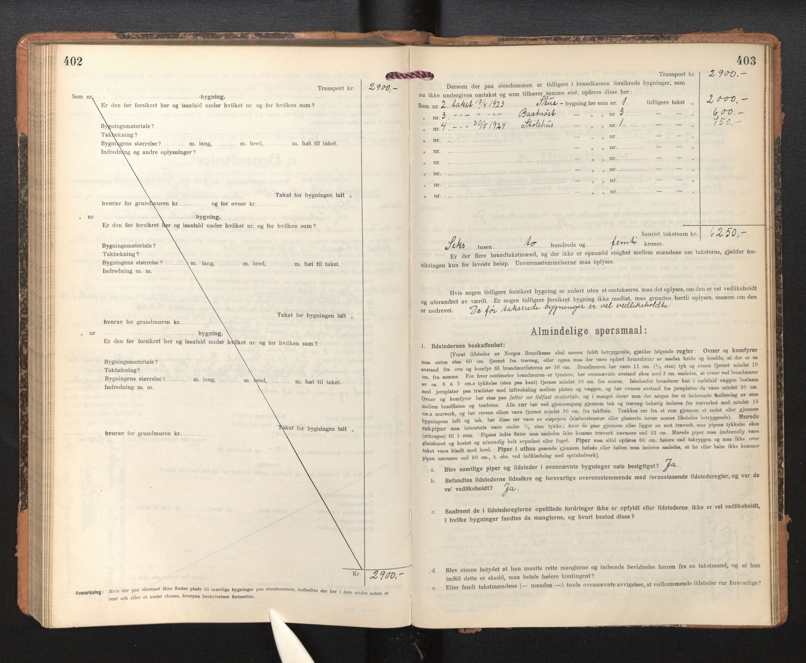 Lensmannen i Leikanger, AV/SAB-A-29201/0012/L0006: Branntakstprotokoll, skjematakst, 1920-1926, p. 402-403