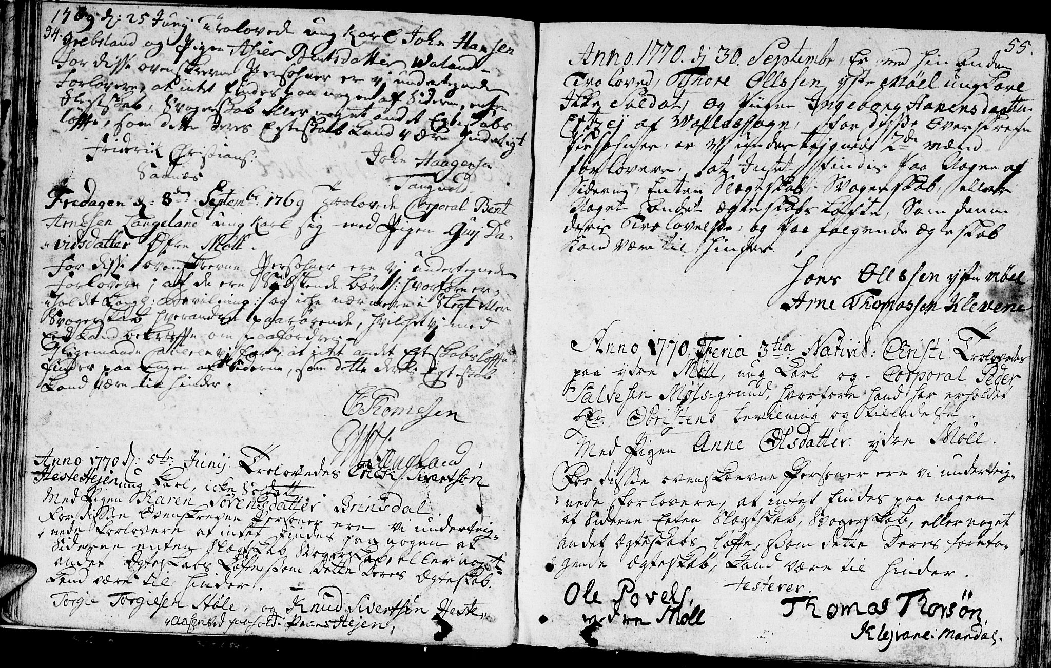 Holum sokneprestkontor, SAK/1111-0022/F/Fa/Faa/L0001: Parish register (official) no. A 1, 1750-1802, p. 54-55