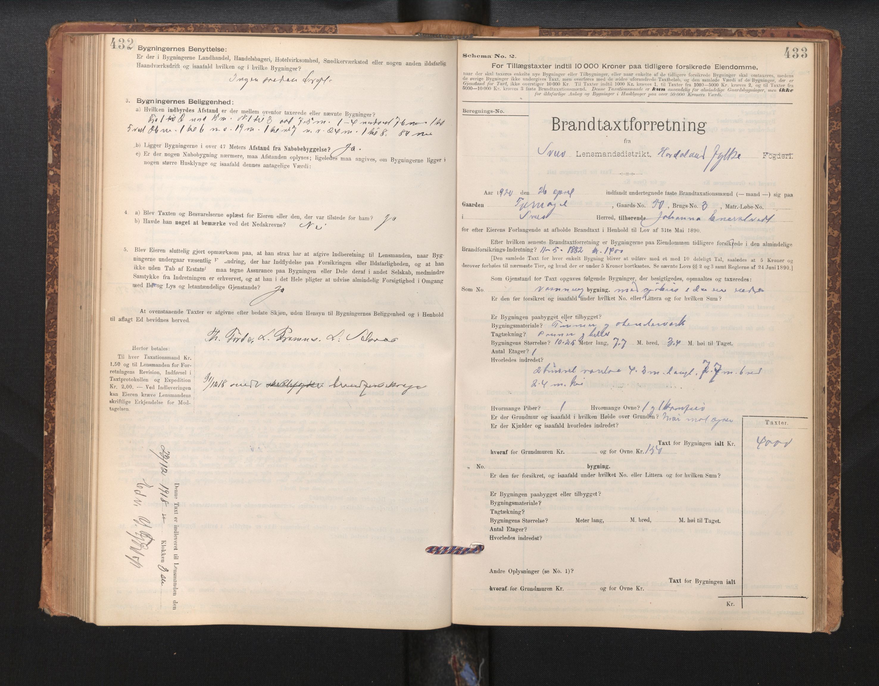 Lensmannen i Sveio, SAB/A-35301/0012/L0008: Branntakstprotokoll, skjematakst, 1912-1939, p. 432-433