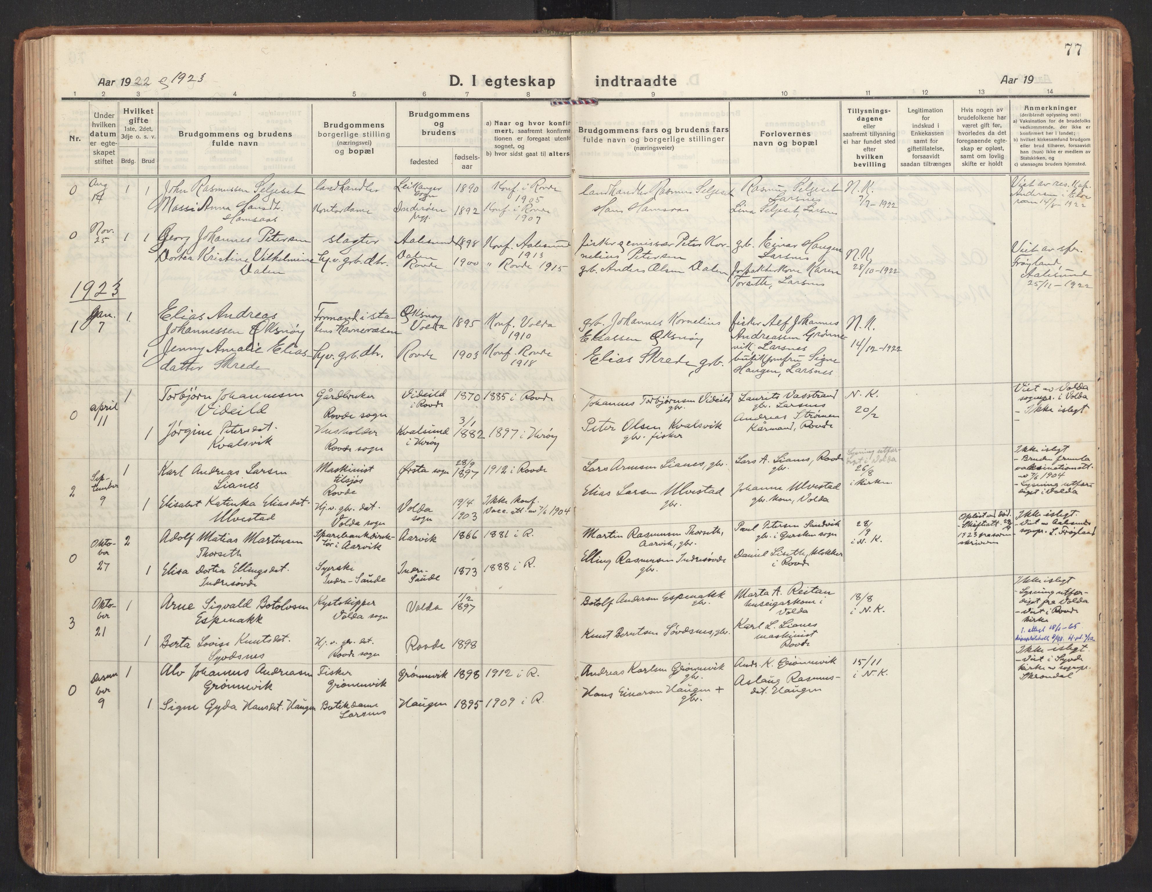 Ministerialprotokoller, klokkerbøker og fødselsregistre - Møre og Romsdal, AV/SAT-A-1454/504/L0058: Parish register (official) no. 504A05, 1920-1940, p. 77