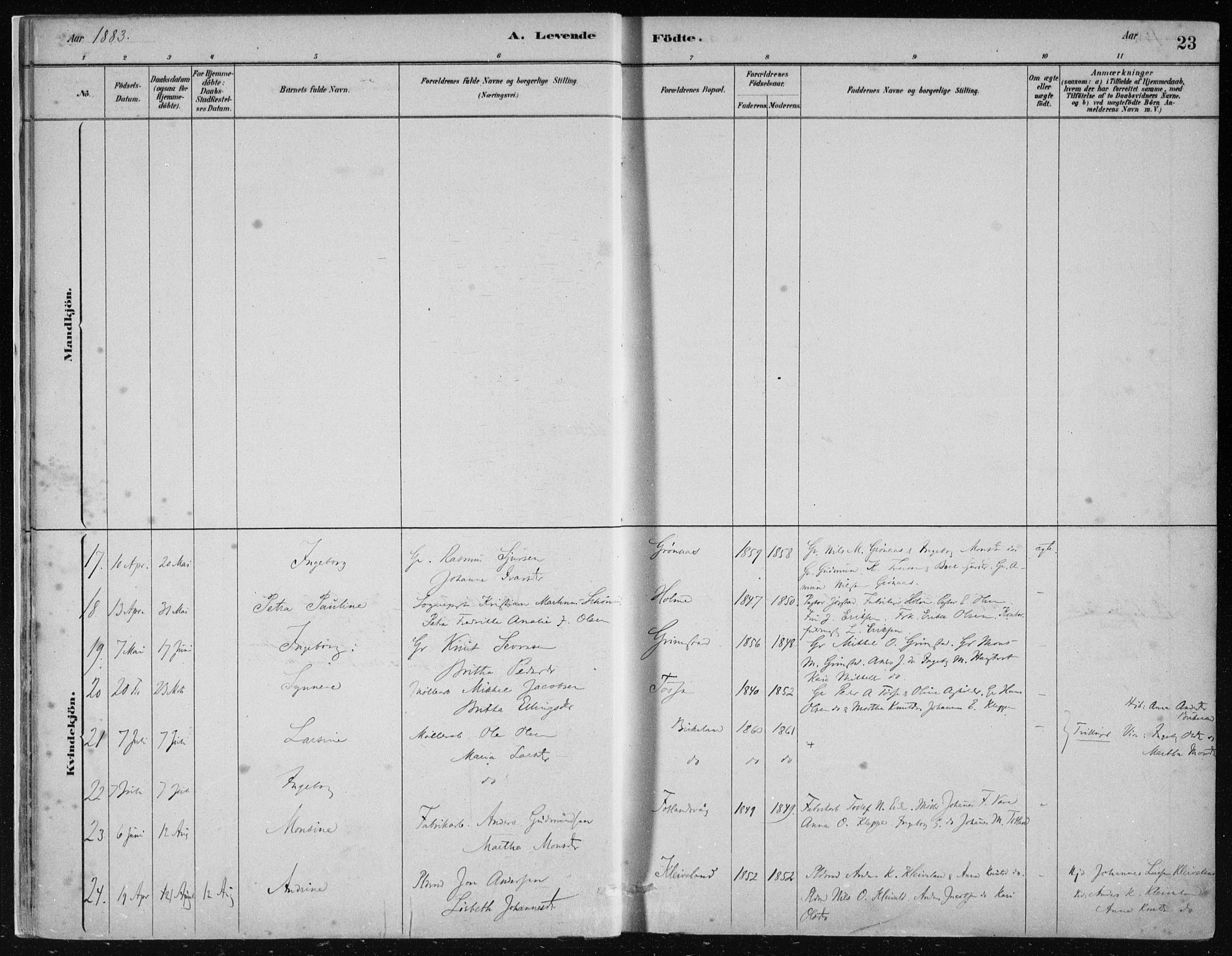 Hosanger sokneprestembete, AV/SAB-A-75801/H/Haa: Parish register (official) no. B  1, 1880-1896, p. 23