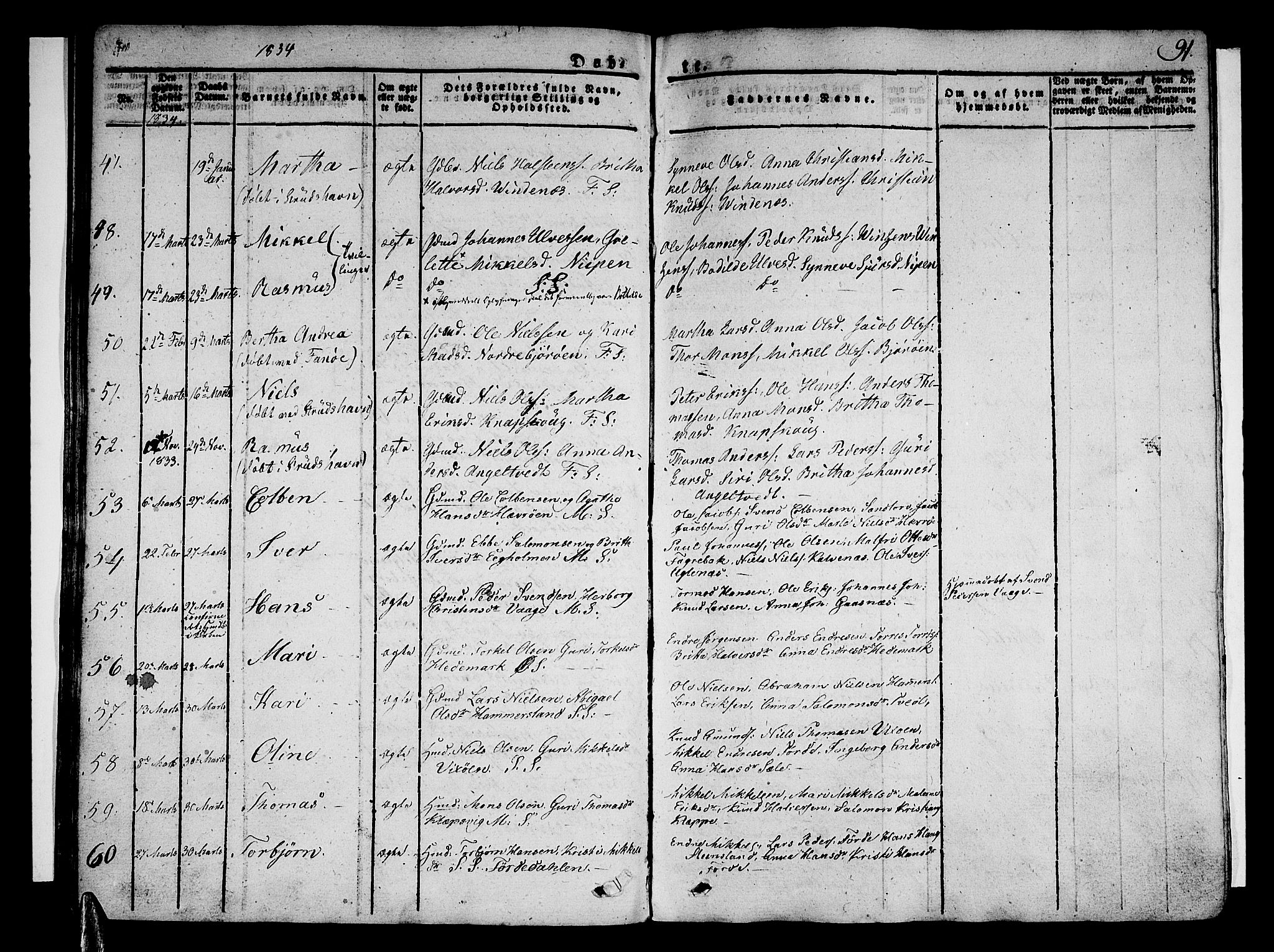 Sund sokneprestembete, AV/SAB-A-99930: Parish register (official) no. A 12, 1825-1835, p. 91