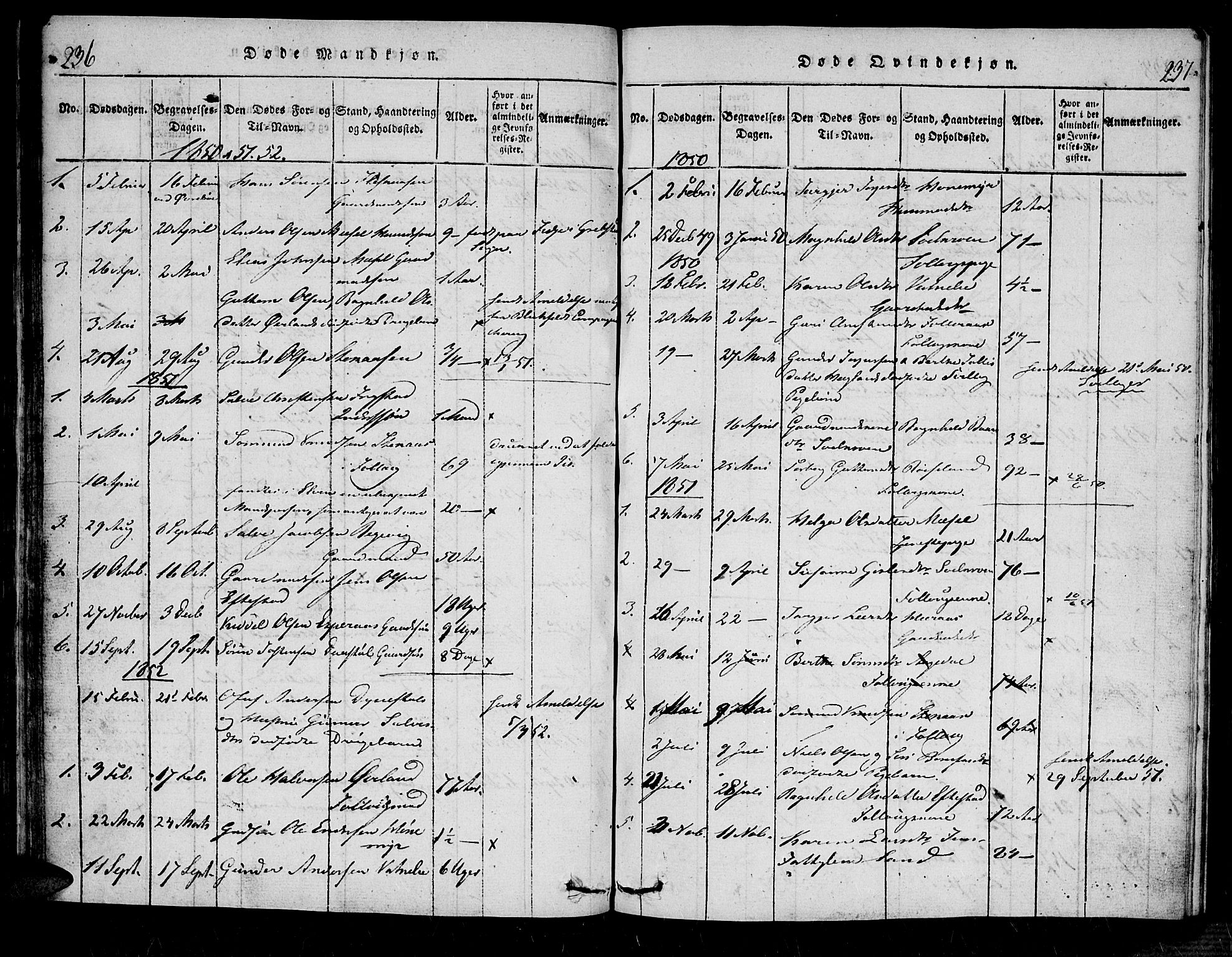 Bjelland sokneprestkontor, SAK/1111-0005/F/Fa/Fab/L0002: Parish register (official) no. A 2, 1816-1869, p. 236-237