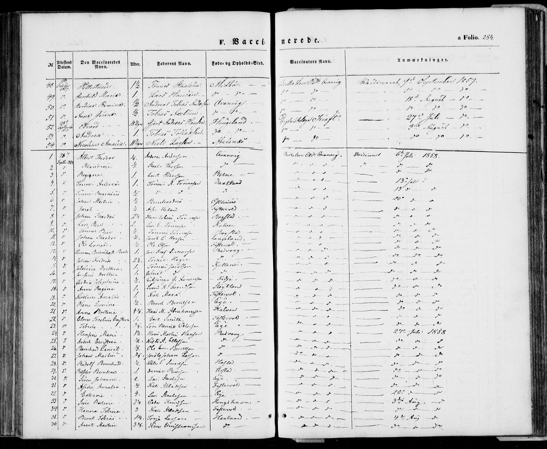 Flekkefjord sokneprestkontor, AV/SAK-1111-0012/F/Fa/Fab/L0004: Parish register (official) no. A 4, 1850-1875, p. 254