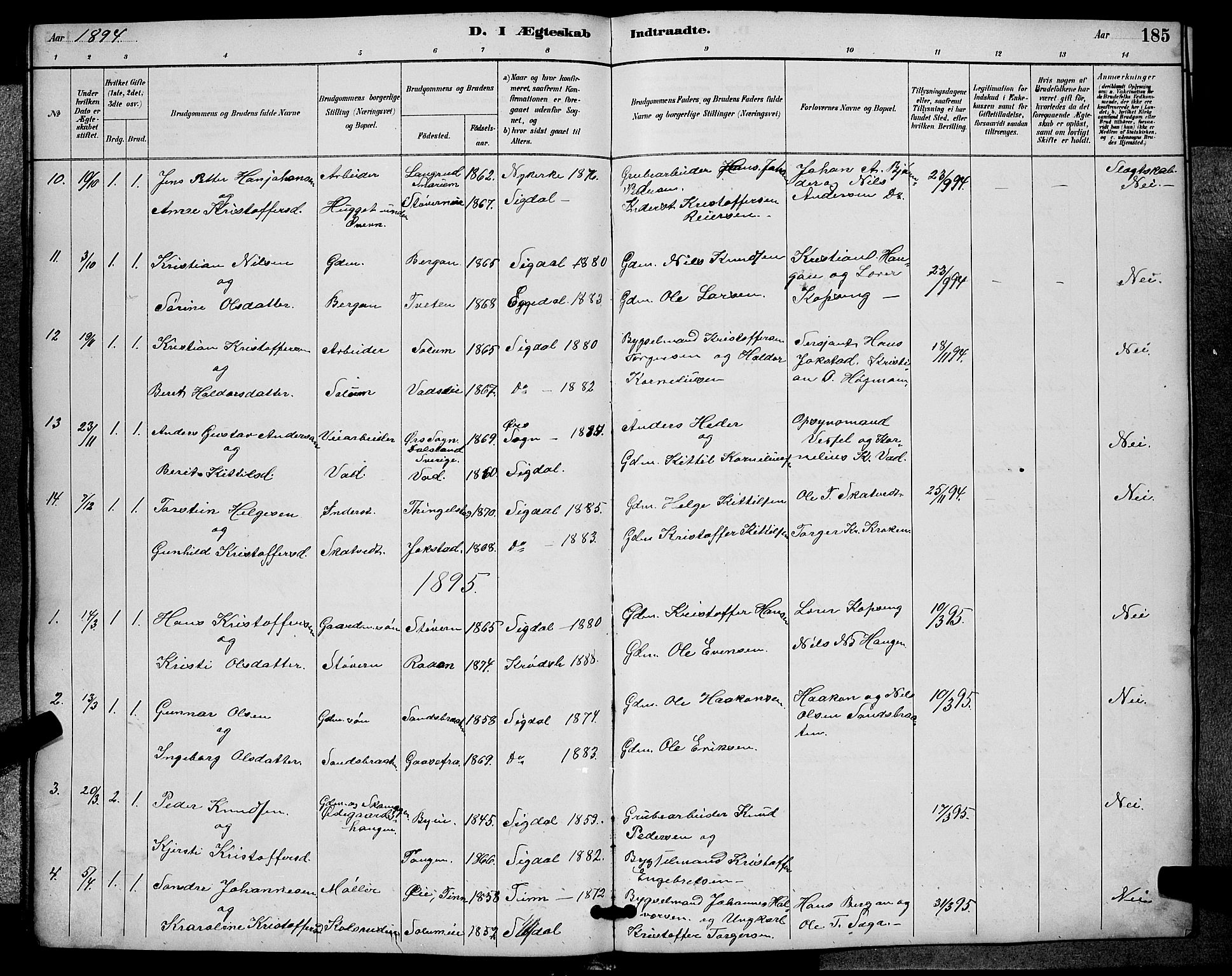 Sigdal kirkebøker, SAKO/A-245/G/Ga/L0005: Parish register (copy) no. I 5, 1886-1900, p. 185