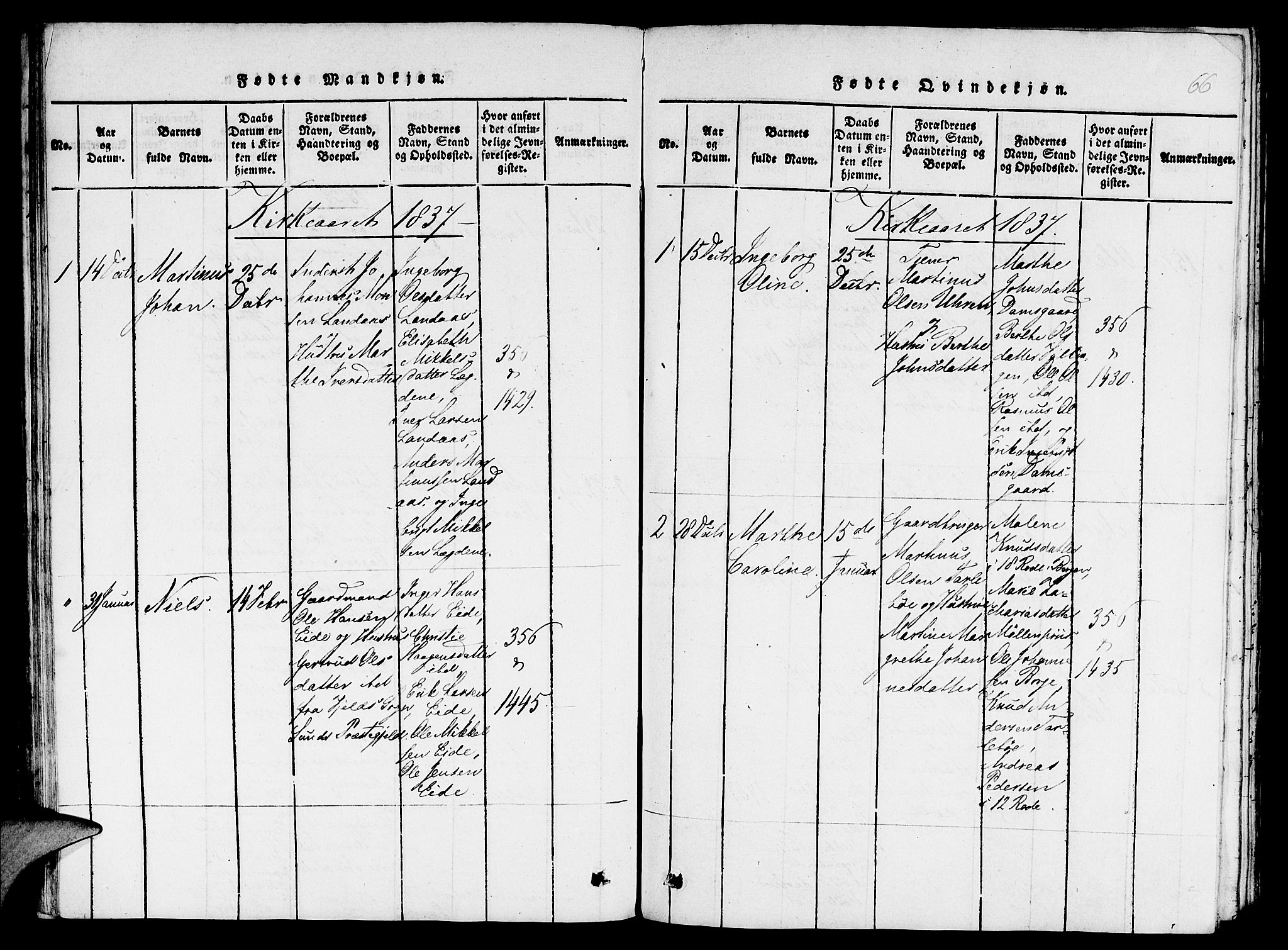St. Jørgens hospital og Årstad sokneprestembete, AV/SAB-A-99934: Parish register (copy) no. A 1, 1816-1843, p. 66