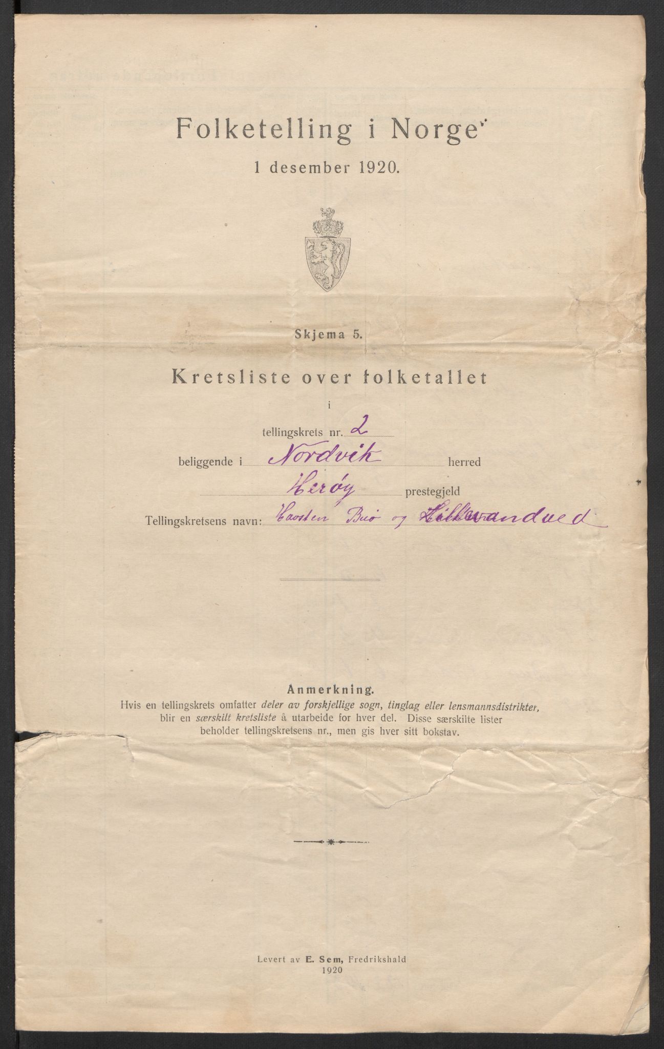 SAT, 1920 census for Nordvik, 1920, p. 9