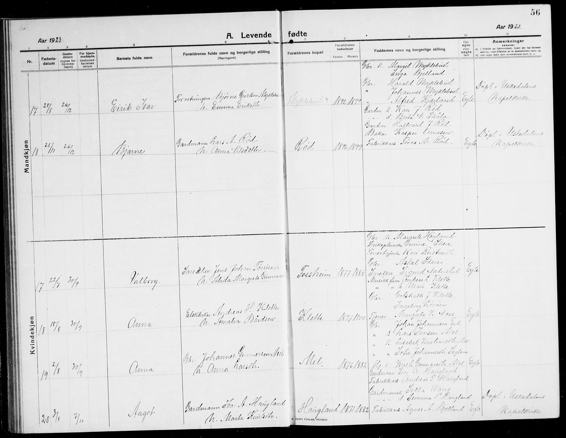 Kvinnherad sokneprestembete, SAB/A-76401/H/Hab: Parish register (copy) no. A 3, 1911-1945, p. 56