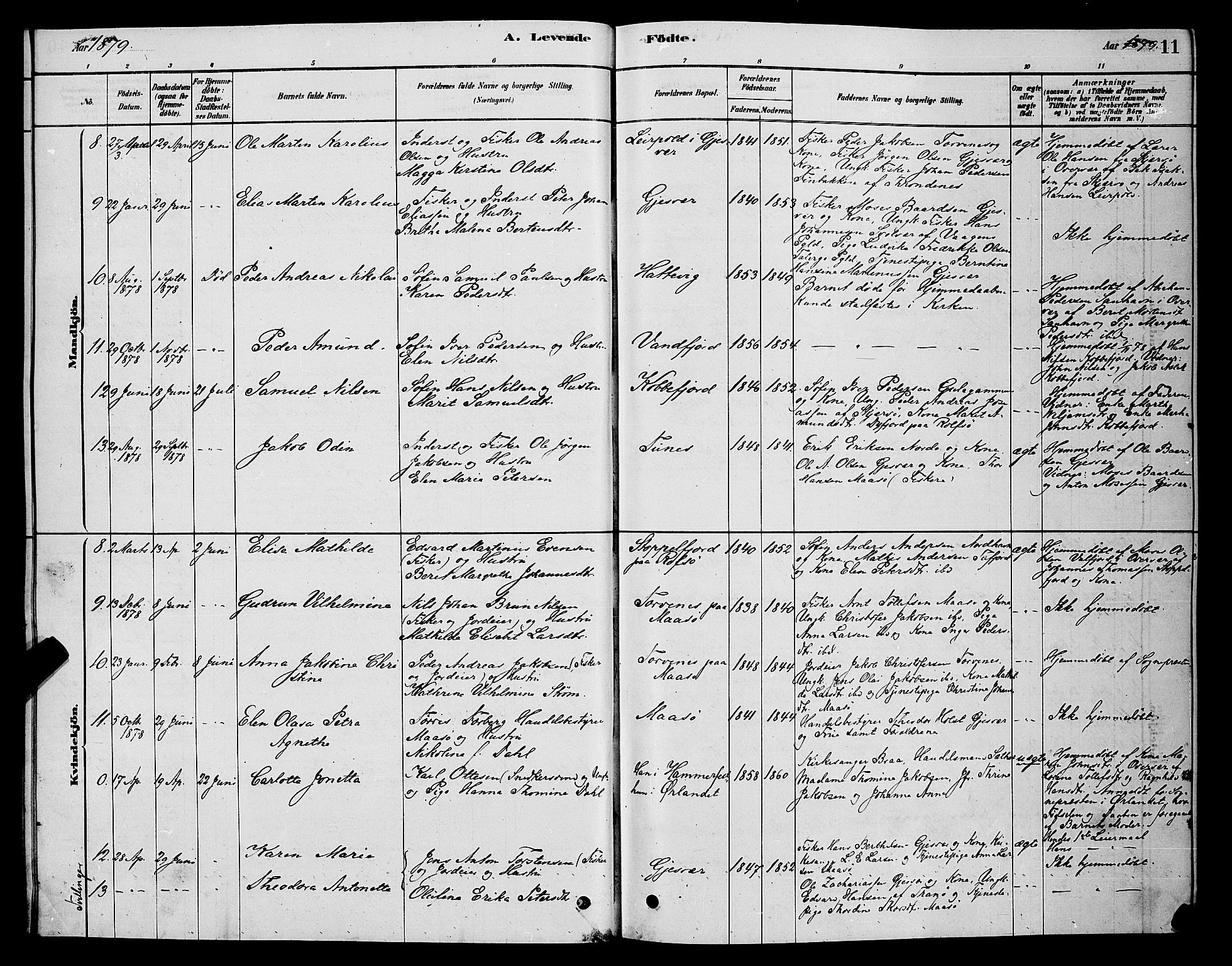 Måsøy sokneprestkontor, AV/SATØ-S-1348/H/Hb/L0002klokker: Parish register (copy) no. 2, 1876-1888, p. 11