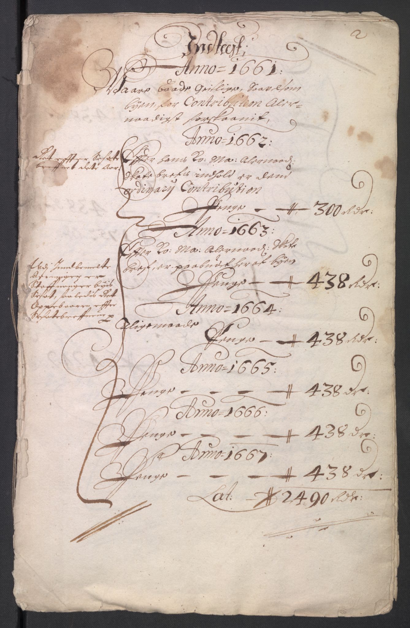 Rentekammeret inntil 1814, Reviderte regnskaper, Byregnskaper, AV/RA-EA-4066/R/Ro/L0300: [O3] Kontribusjonsregnskap, 1661-1678, p. 5