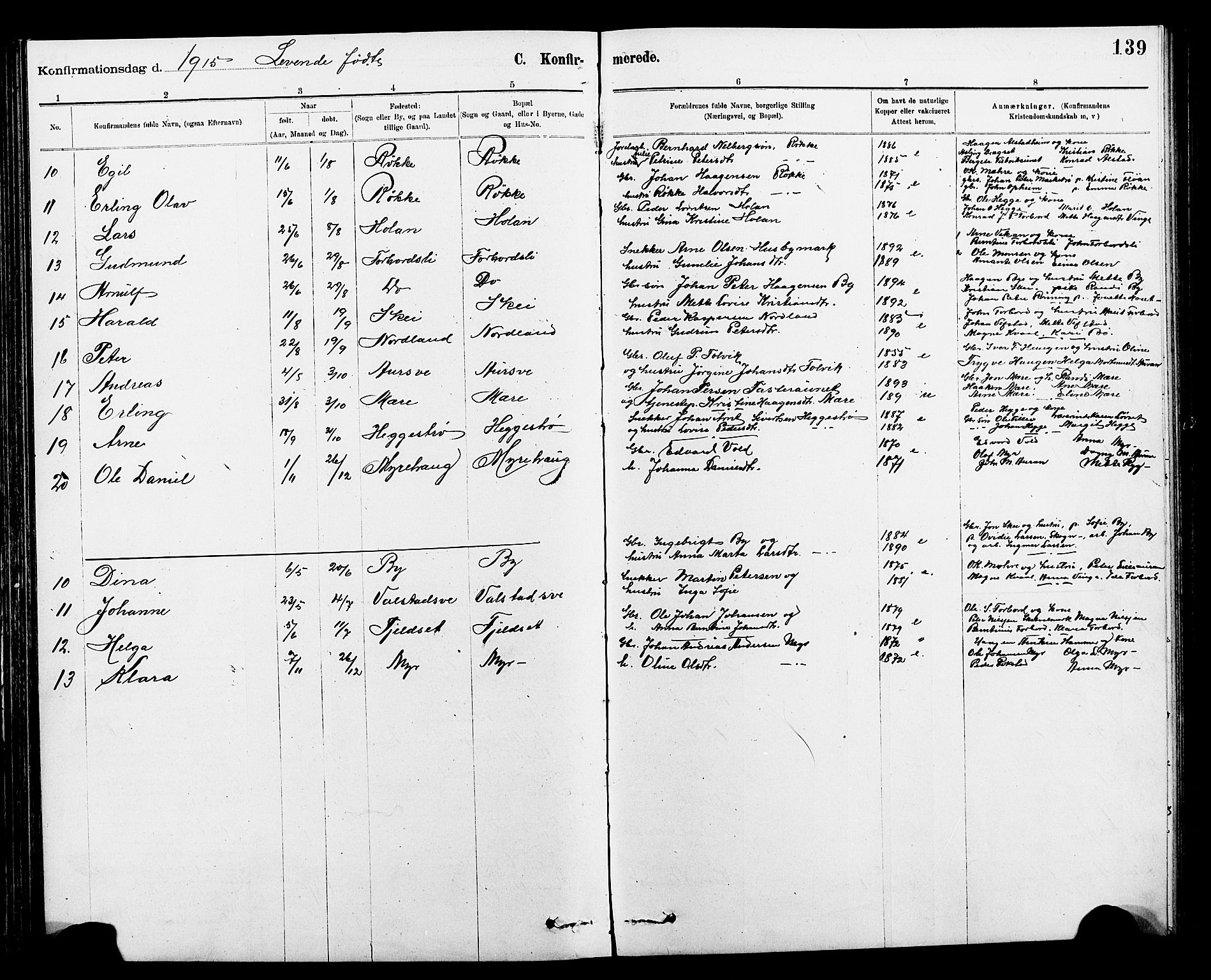 Ministerialprotokoller, klokkerbøker og fødselsregistre - Nord-Trøndelag, SAT/A-1458/712/L0103: Parish register (copy) no. 712C01, 1878-1917, p. 139