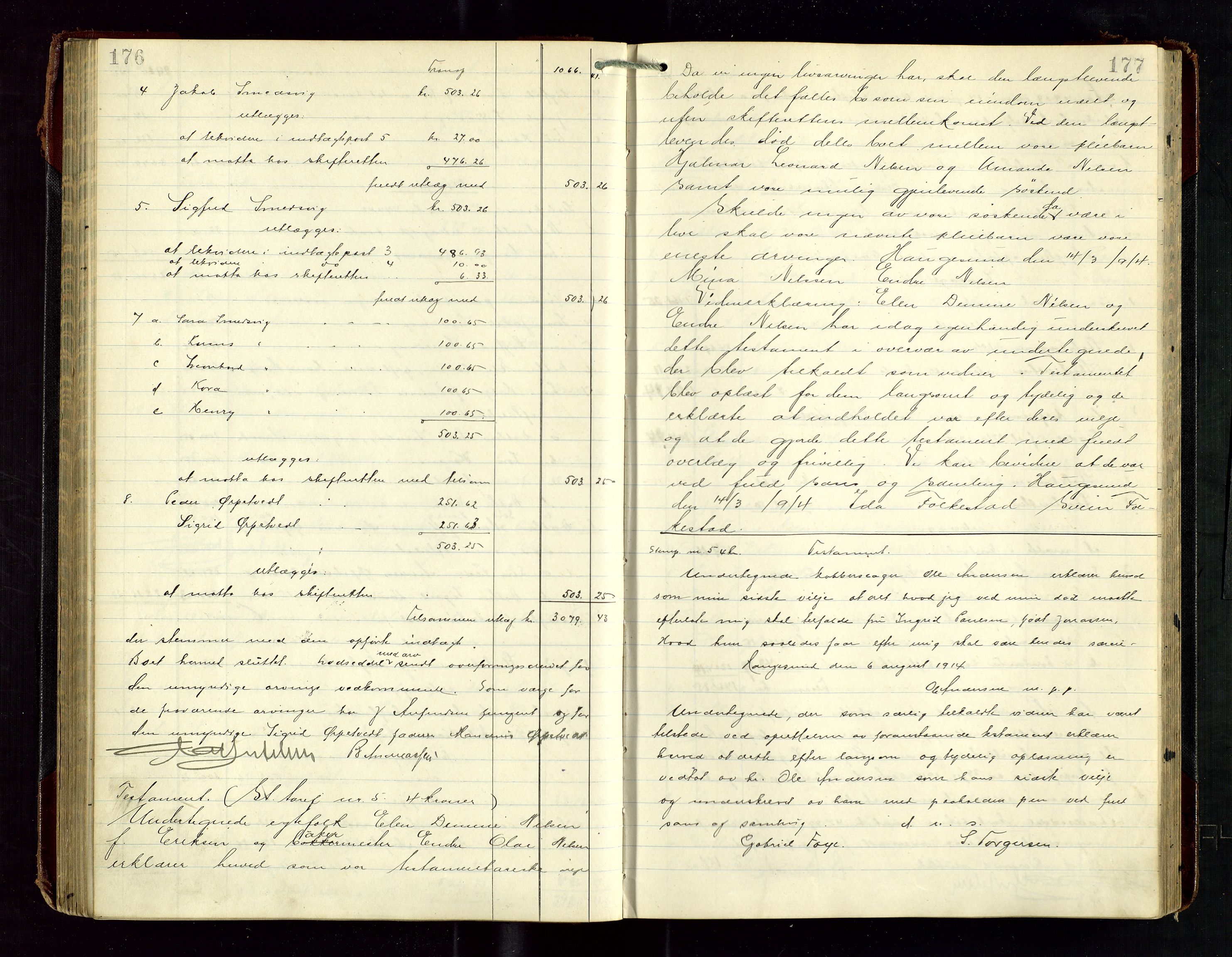 Haugesund tingrett, AV/SAST-A-101415/01/IV/IVD/L0003: Skifteutlodningsprotokoll, med register, 1915-1924, p. 176-177