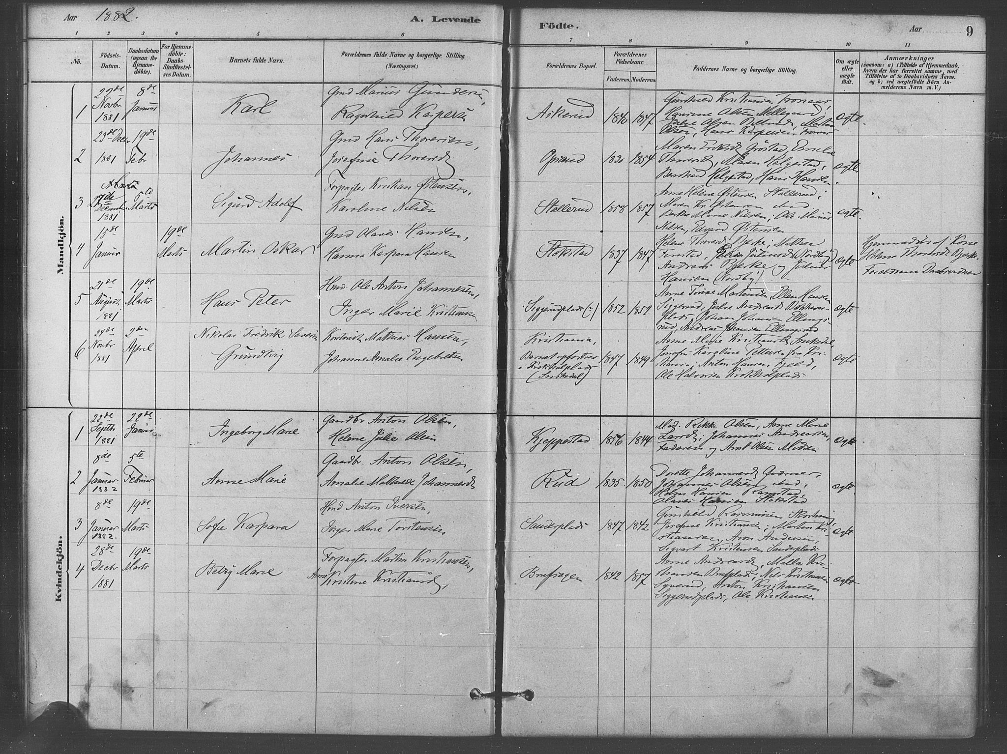 Kråkstad prestekontor Kirkebøker, SAO/A-10125a/F/Fb/L0001: Parish register (official) no. II 1, 1880-1892, p. 9