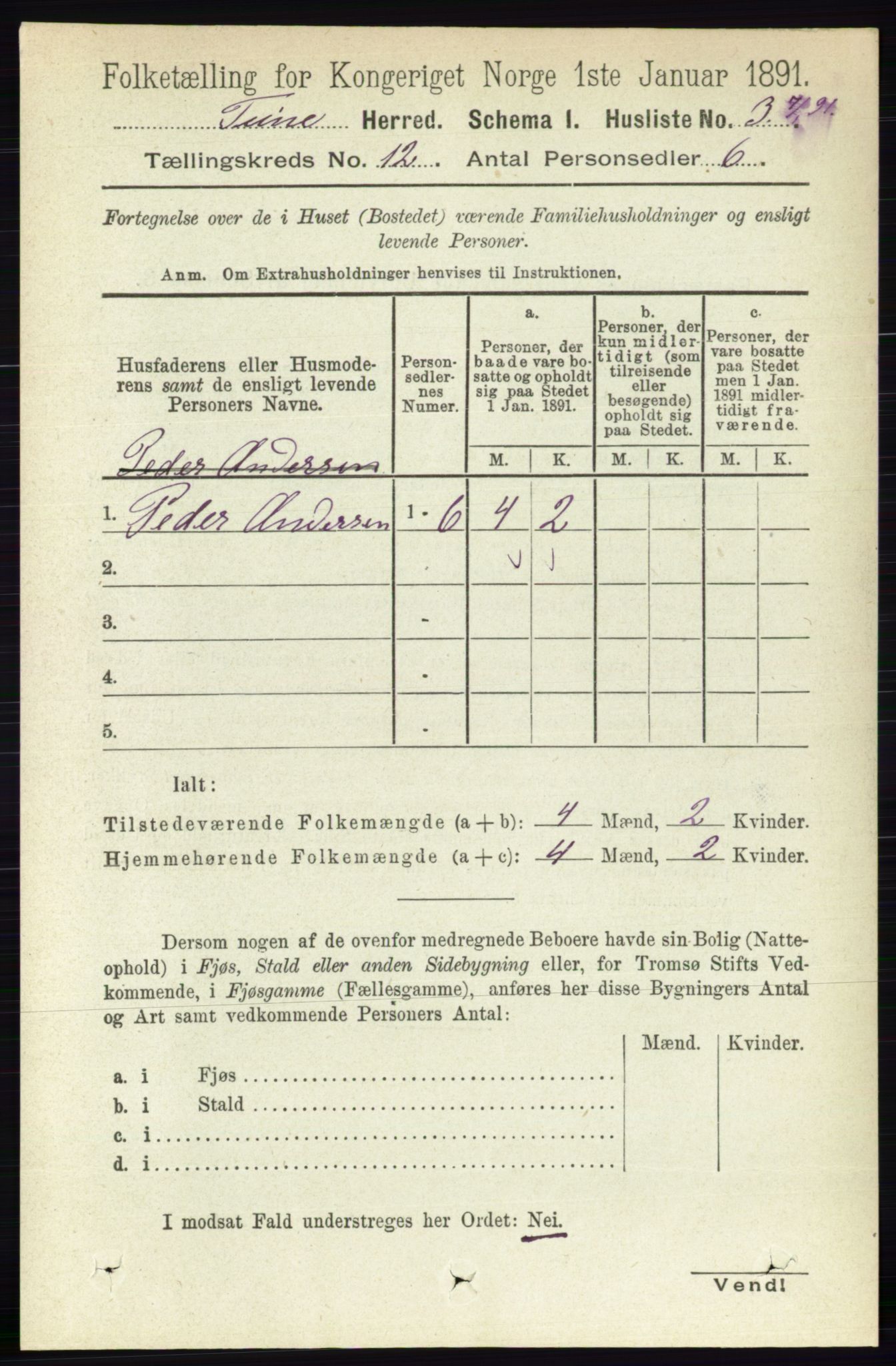 RA, 1891 census for 0130 Tune, 1891, p. 7164